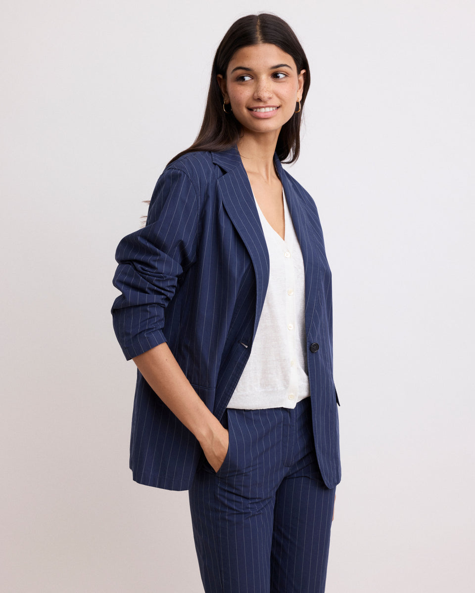 Victo Women's Navy Blue Striped Poplin Jacket - Image alternative