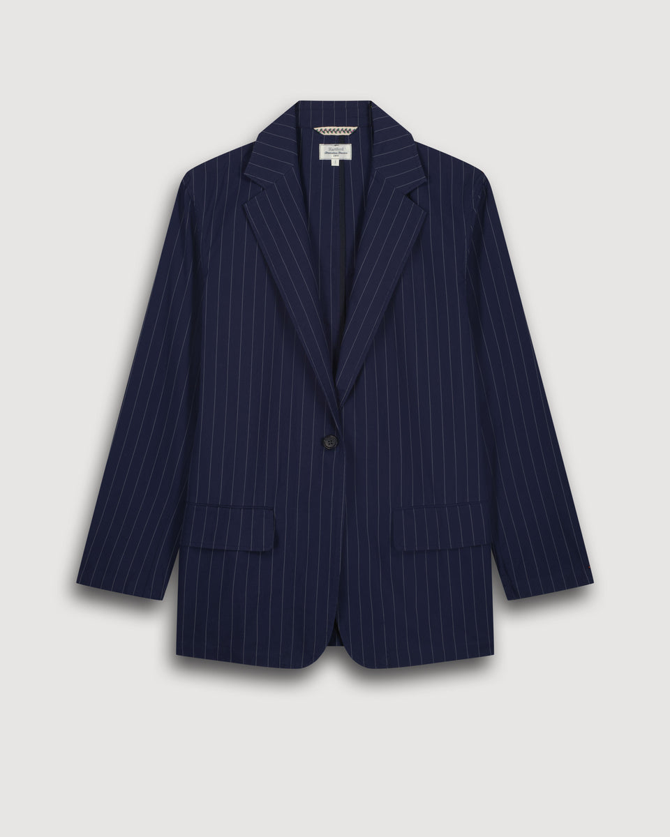 Victo Women's Navy Blue Striped Poplin Jacket - Image 3