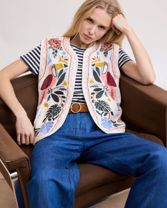 Veste Femme en Gaze de Coton Brodée Multicolore Viva