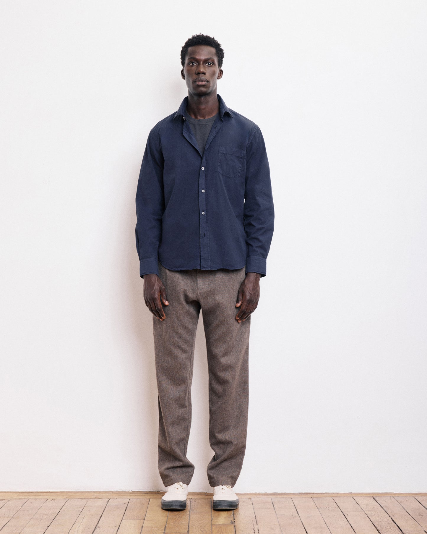 Chemise Homme en Gabardine de Coton Bleu Marine Paul