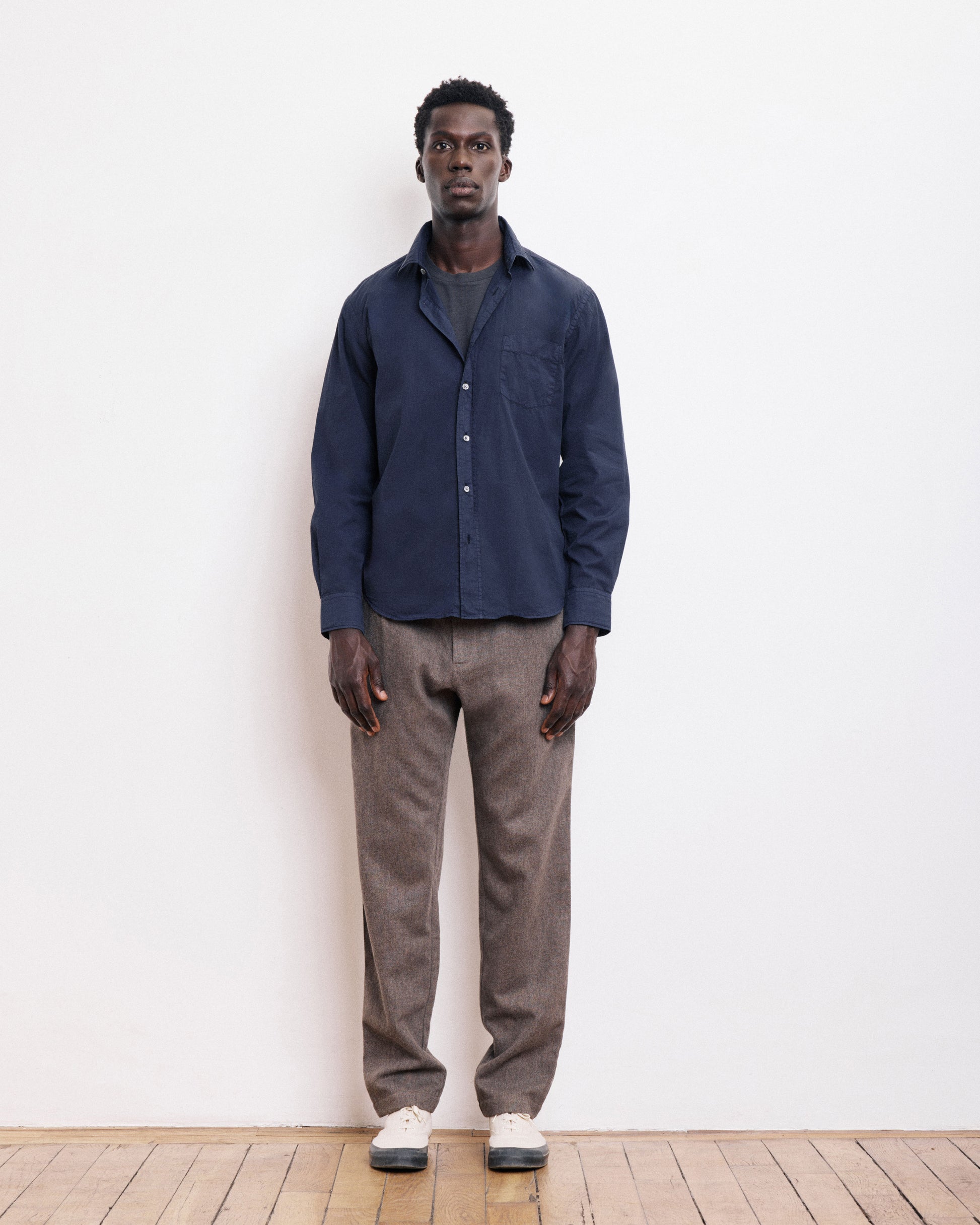 Chemise Homme en Gabardine de Coton Bleu Marine Paul