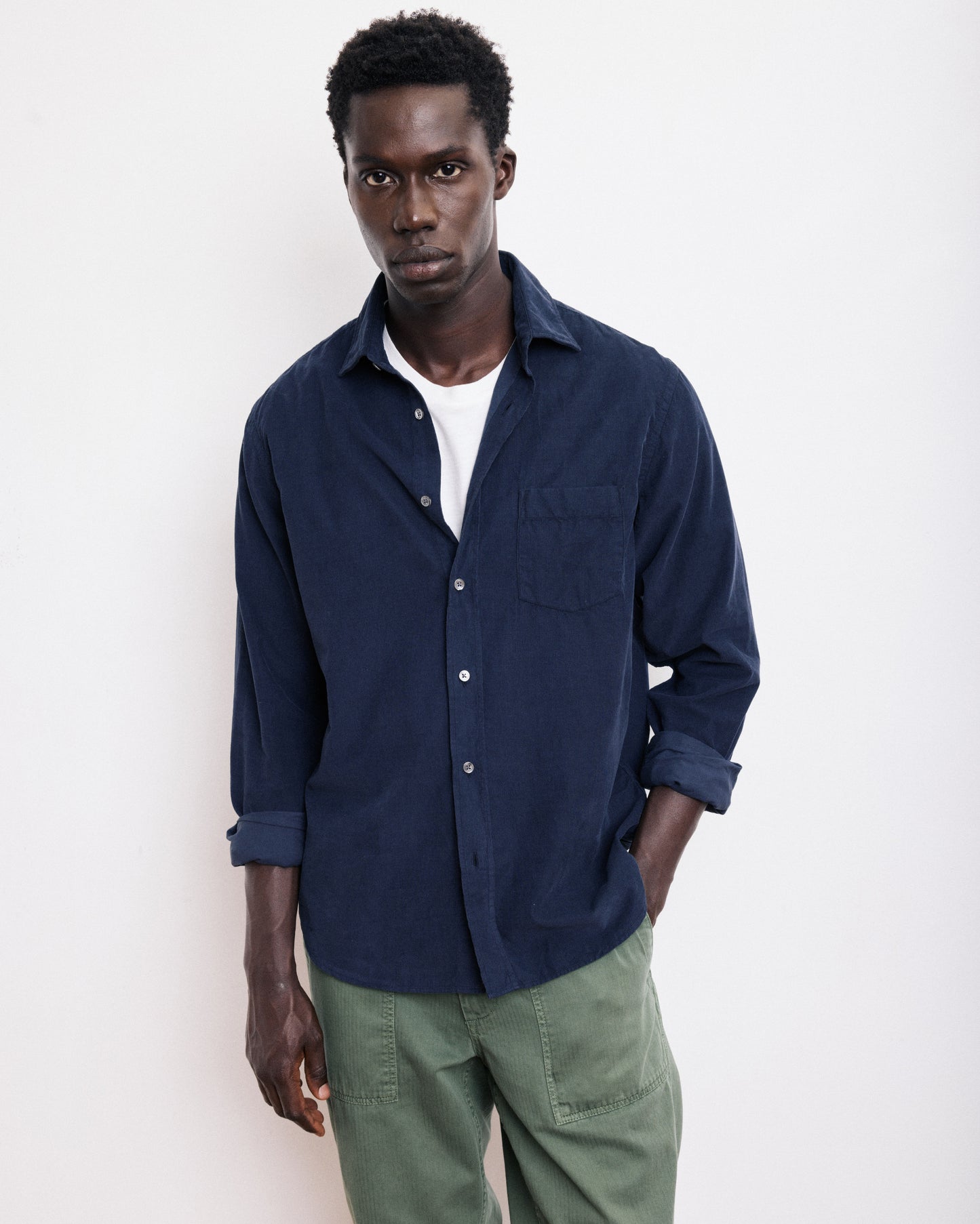 Chemise Homme en Velours Côtelé Bleu Marine Paul