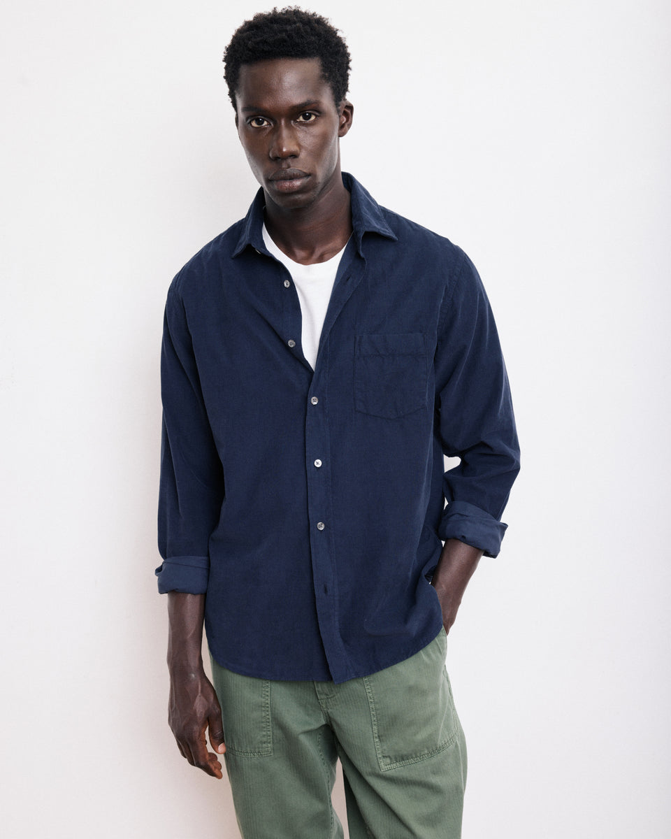 Paul Men's Navy Blue Thin Corduroy Shirt - Image principale