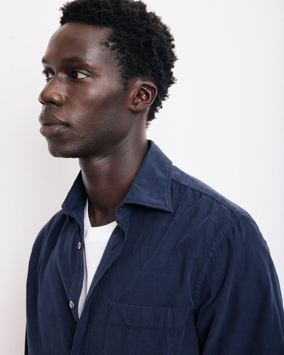 Paul Men's Navy Blue Thin Corduroy Shirt - Image alternative