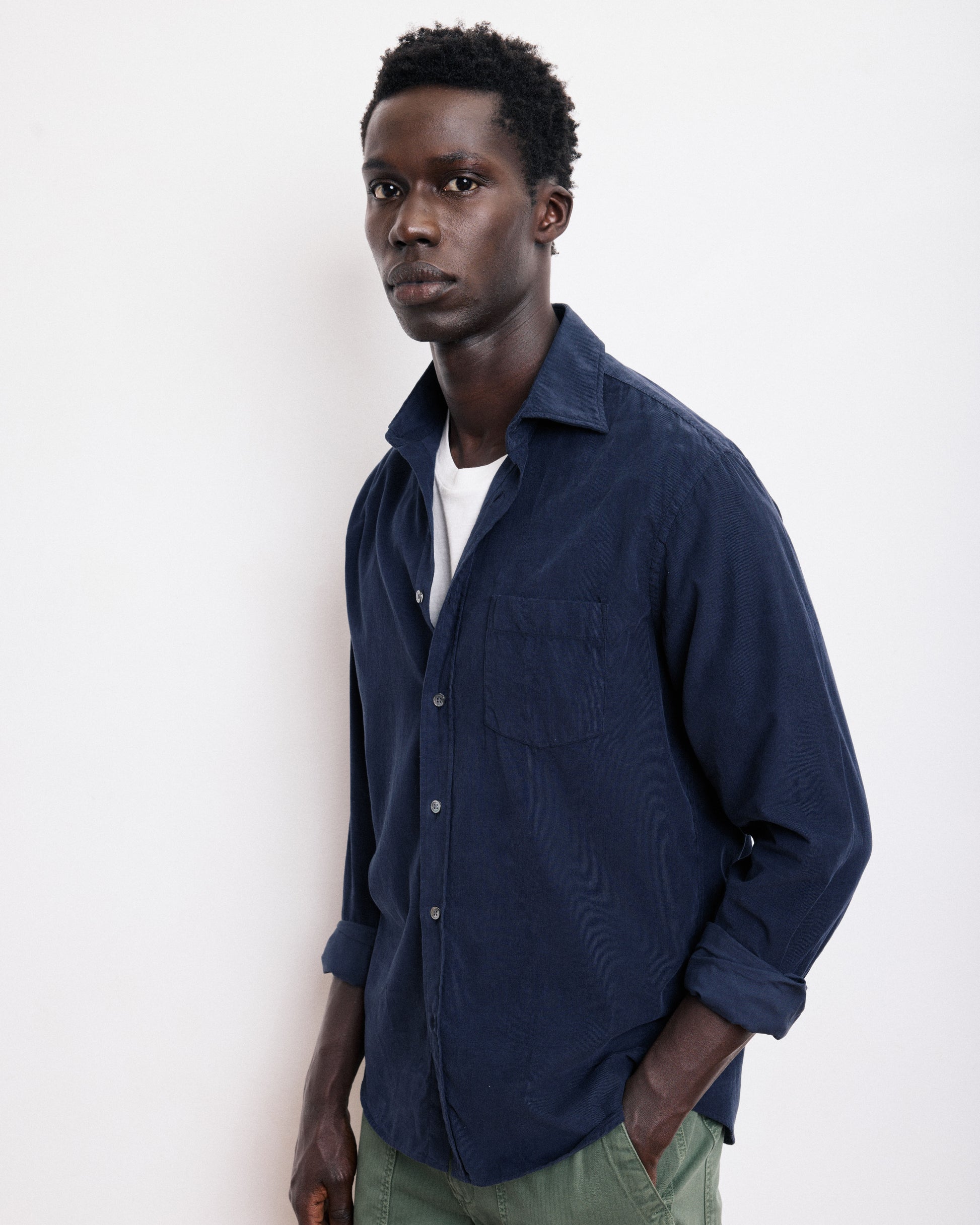 Chemise Homme en Velours Côtelé Bleu Marine Paul