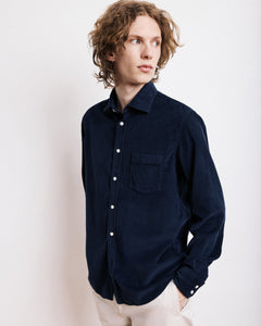 Chemise Homme en Velours Côtelé Bleu Marine Paul