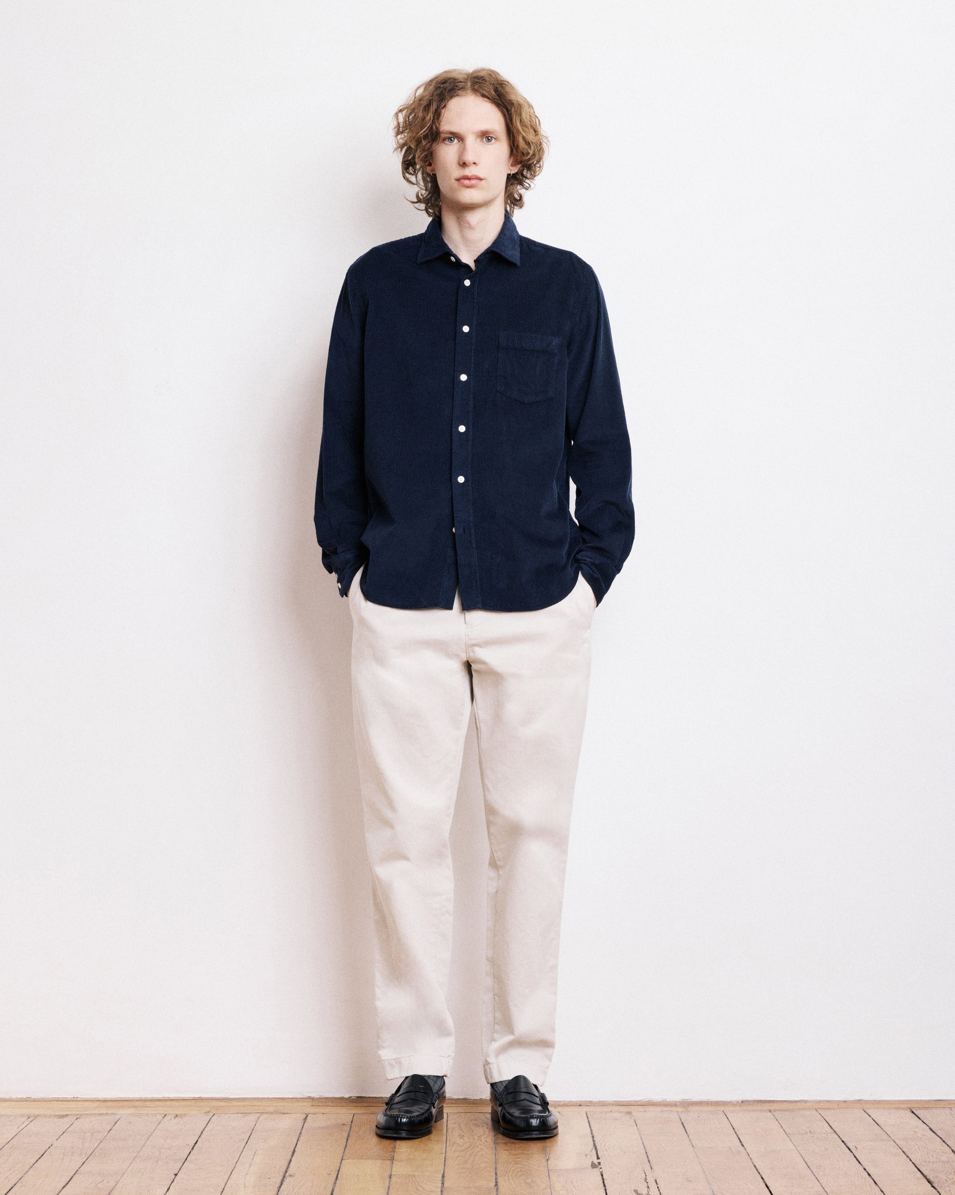 Chemise Homme en Velours Côtelé Bleu Marine Paul