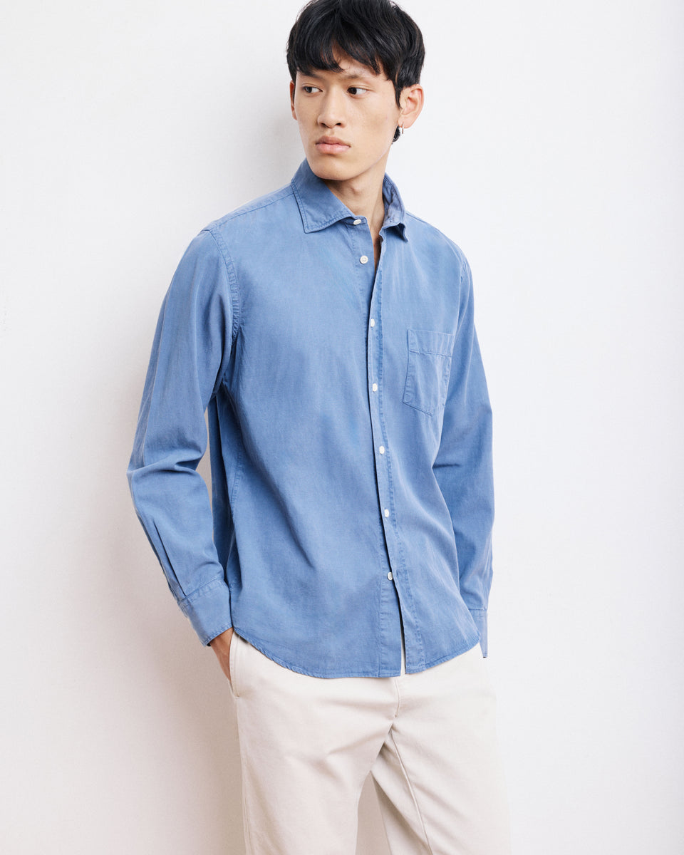 Camisa Tencel y algodón azul para hombre Denim Paul - Image principale