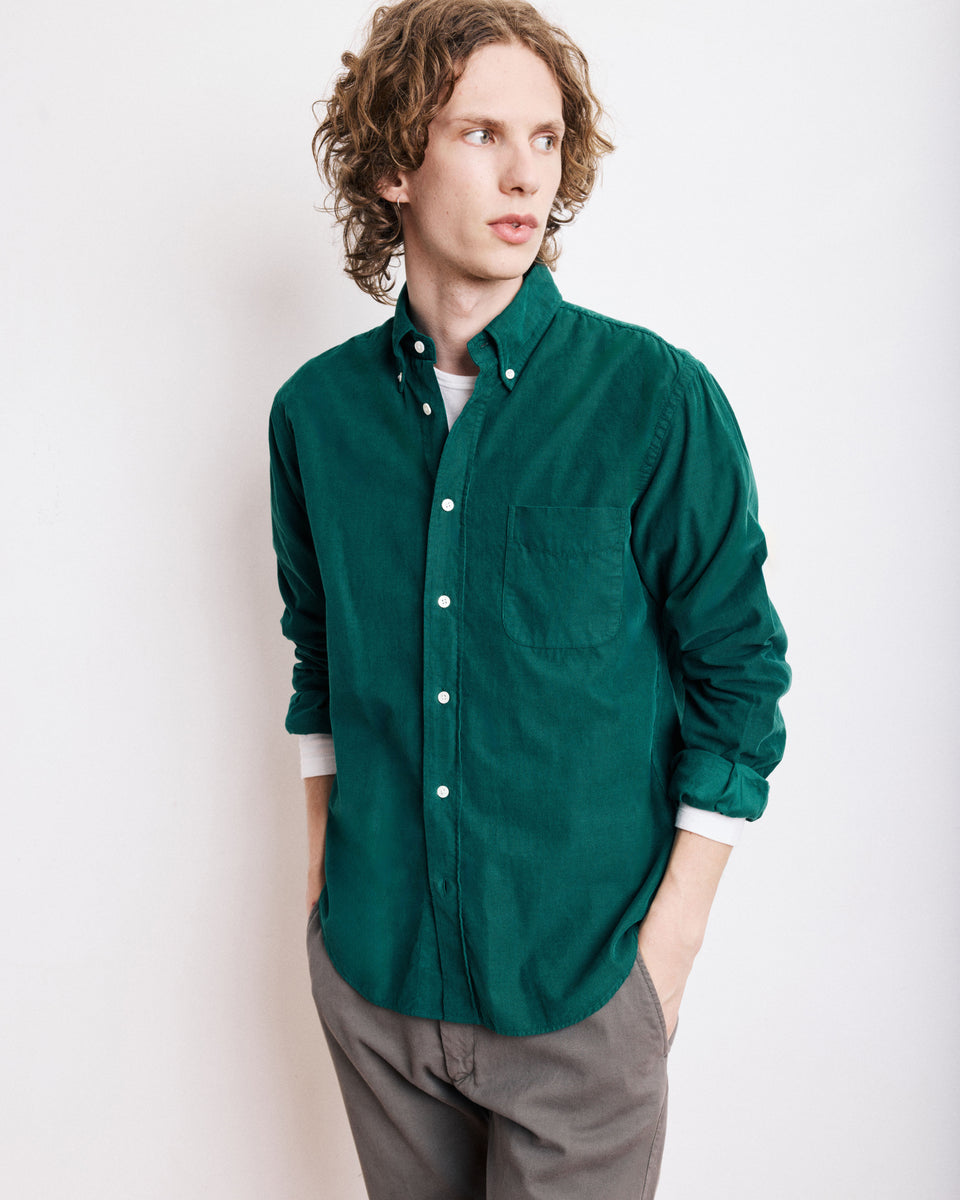 Pitt Men's Emerald Green Thin Corduroy Shirt - Image principale