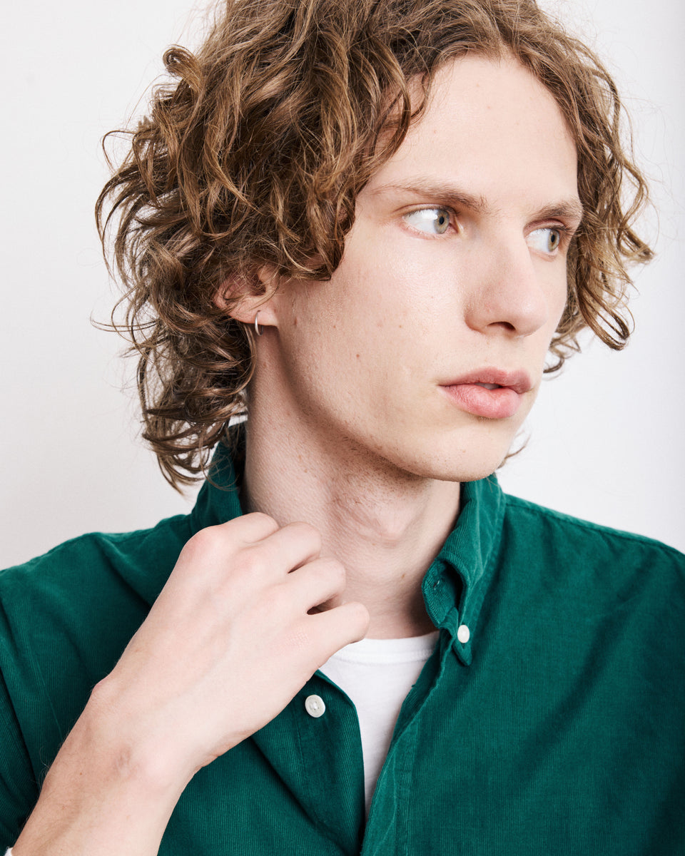 Pitt Men's Emerald Green Thin Corduroy Shirt - Image alternative