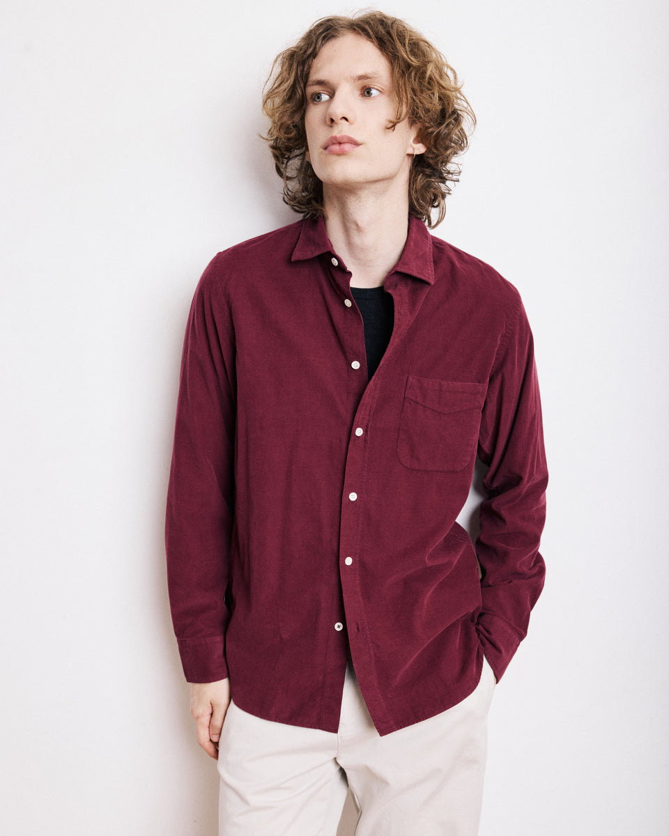 Storm Men's Burgundy Thin Corduroy Shirt - Image principale