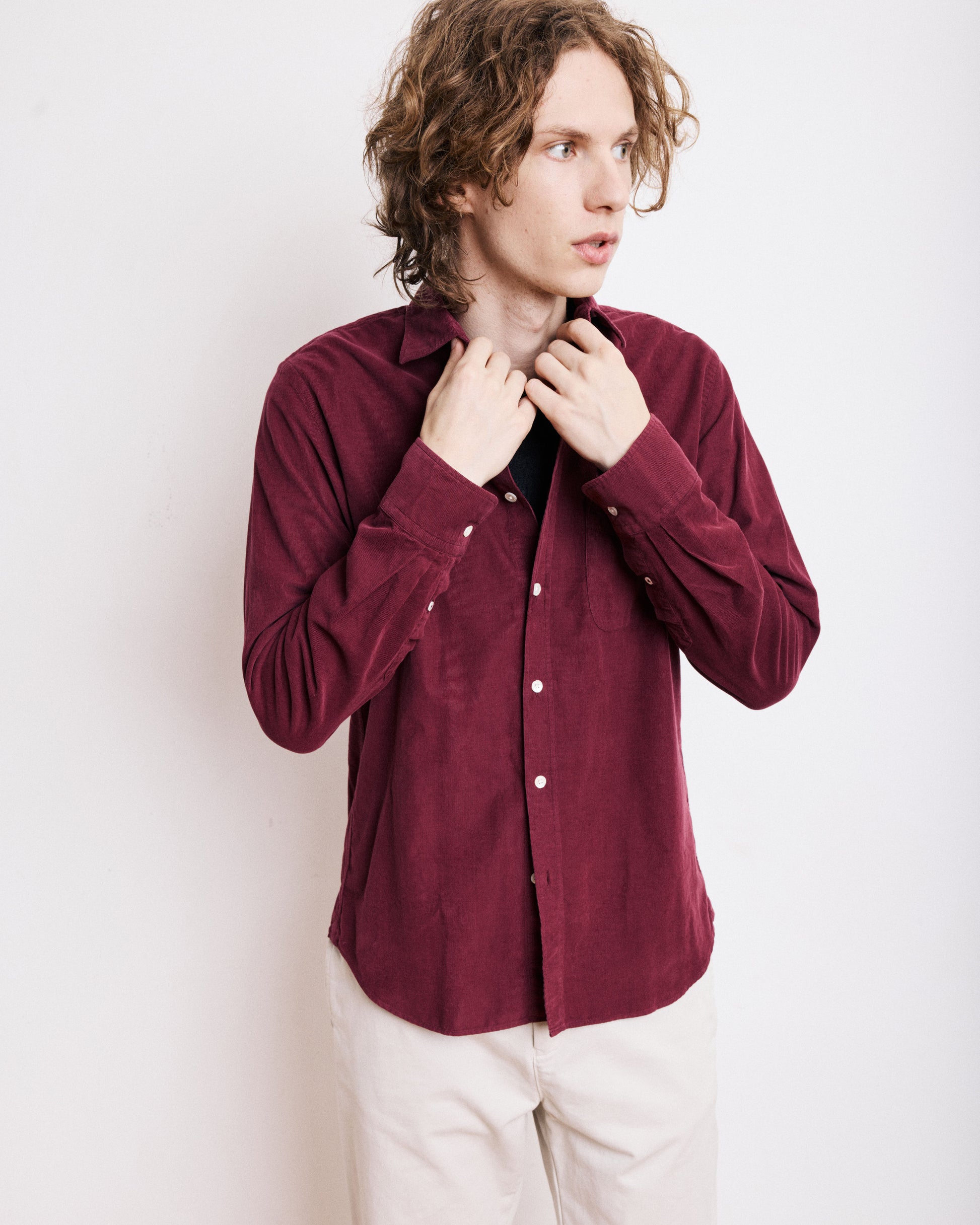 Chemise Homme en Velours Côtelé Bordeaux Storm