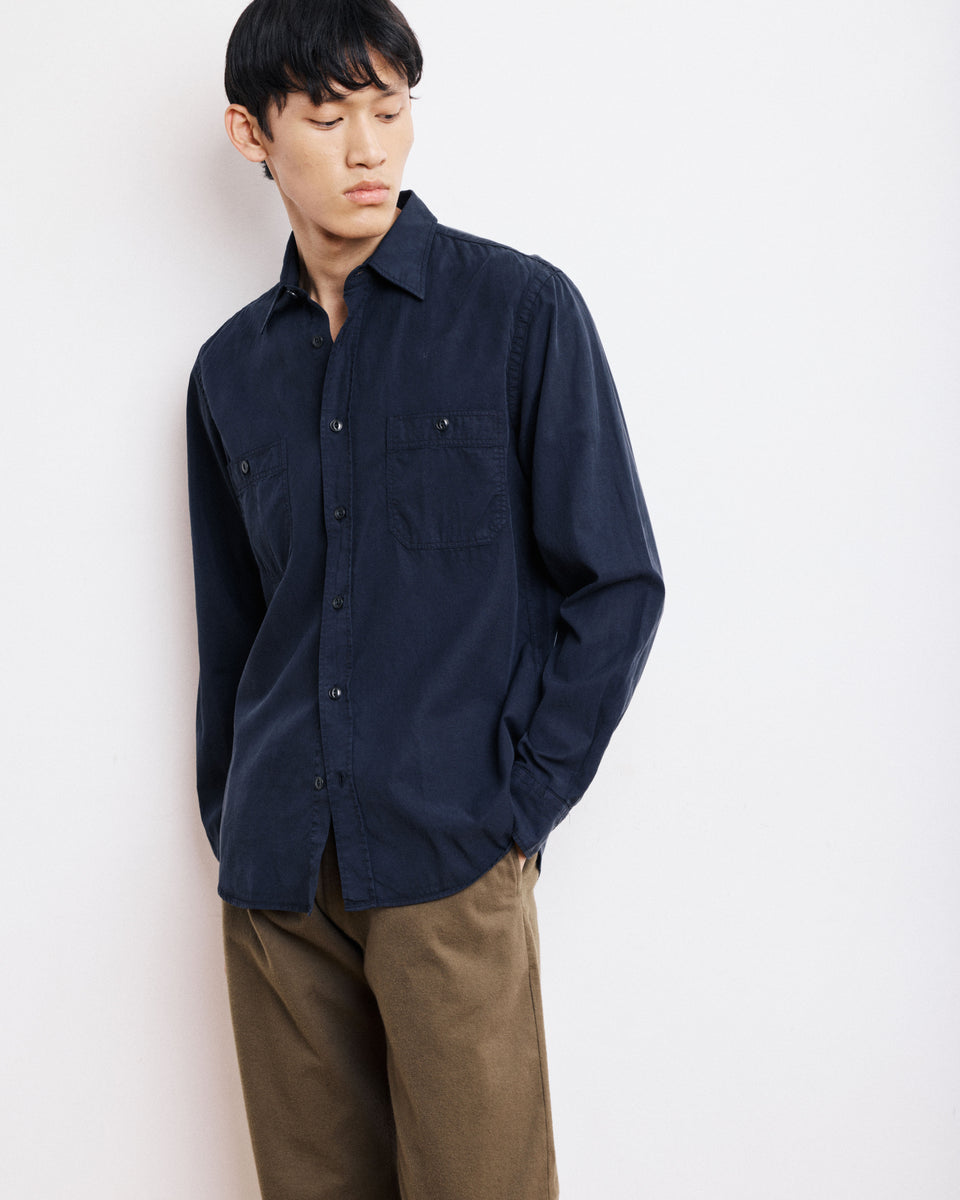 Chemise Homme en Tencel & Coton Bleu Marine Pocket - Image principale