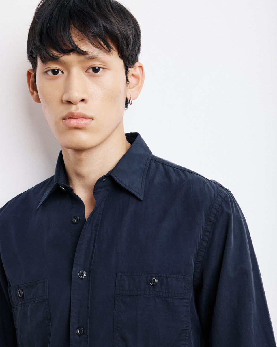 Chemise Homme en Tencel & Coton Bleu Marine Pocket - Image alternative