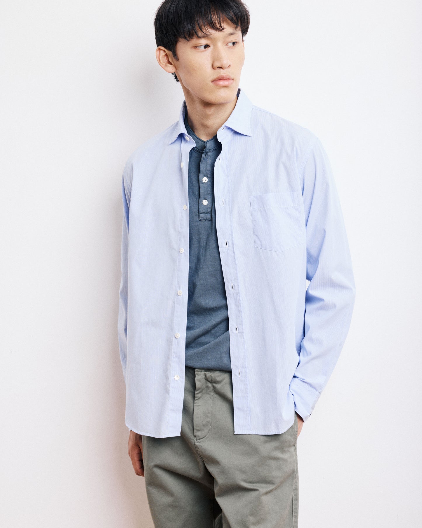 Chemise Homme en Popeline Rayée Bleu Ciel Paul