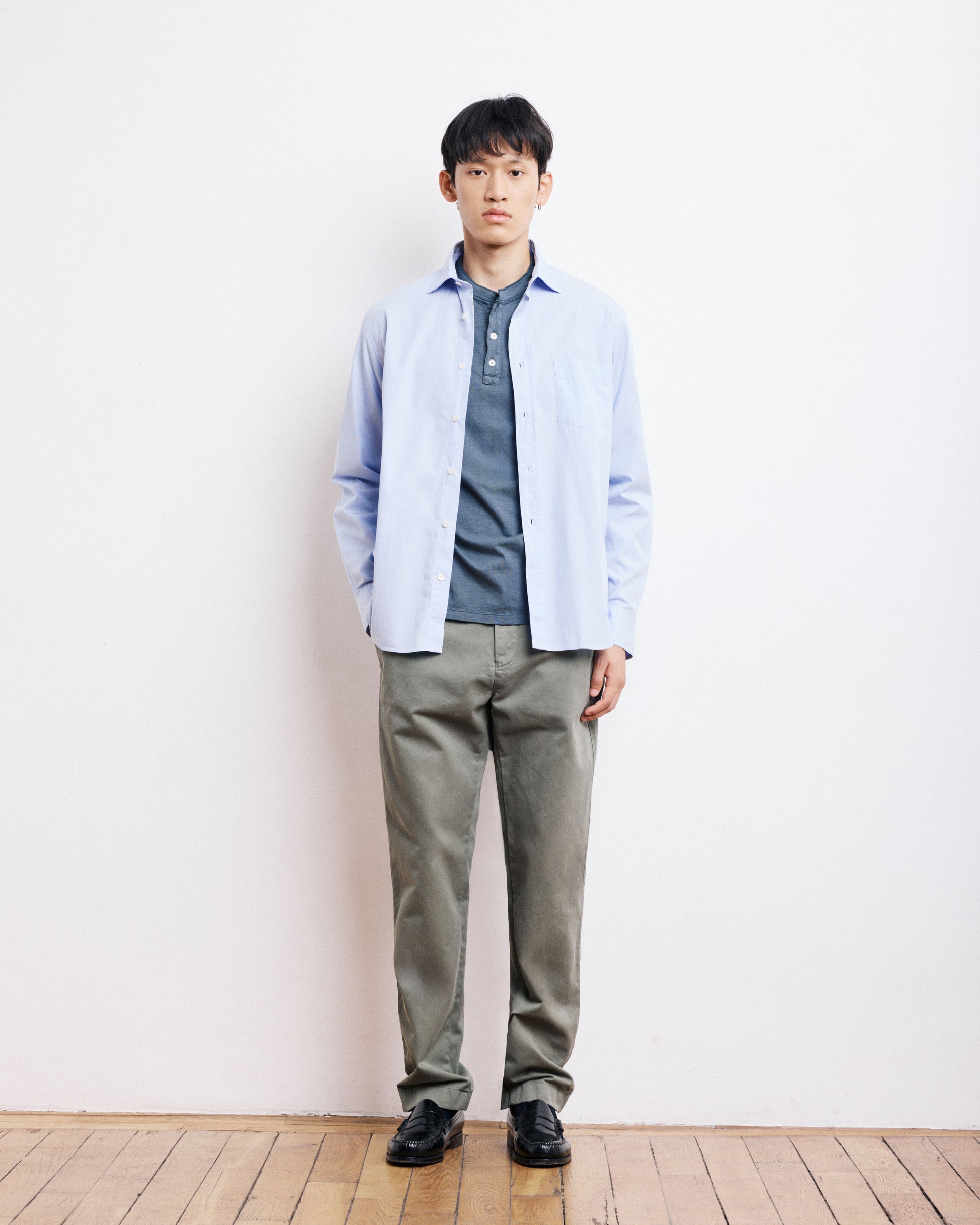 Chemise Homme en Popeline Rayée Bleu Ciel Paul