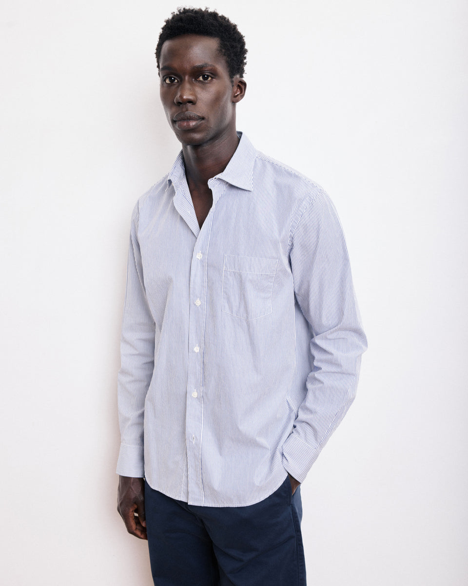 Paul Men's Blue Striped Poplin Shirt - Image principale