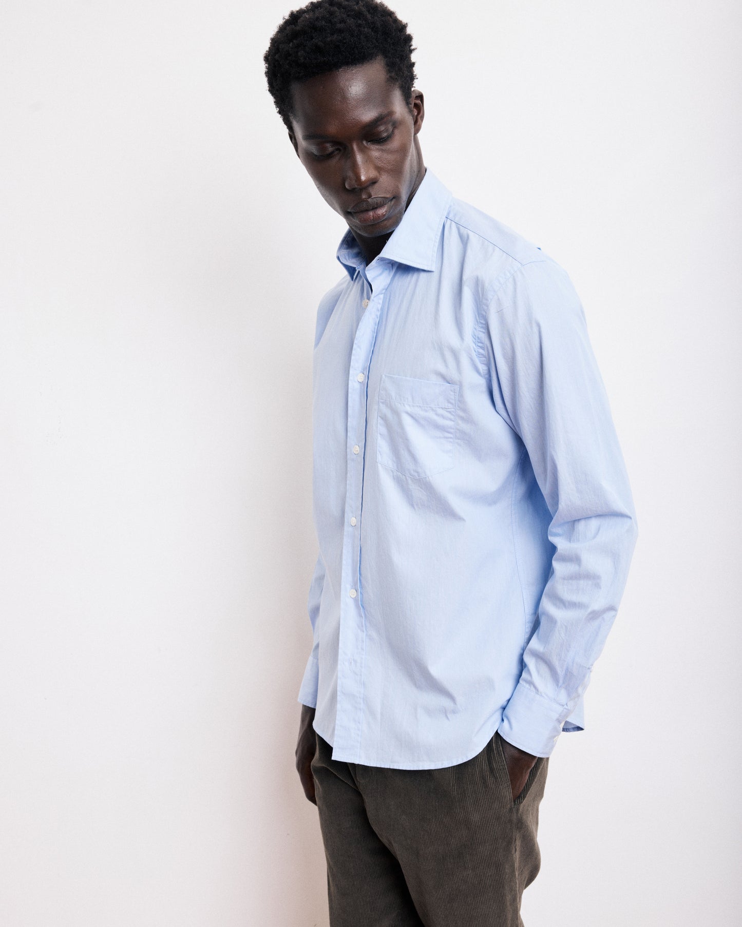 Chemise Homme en Popeline Rayée Bleu Ciel Paul