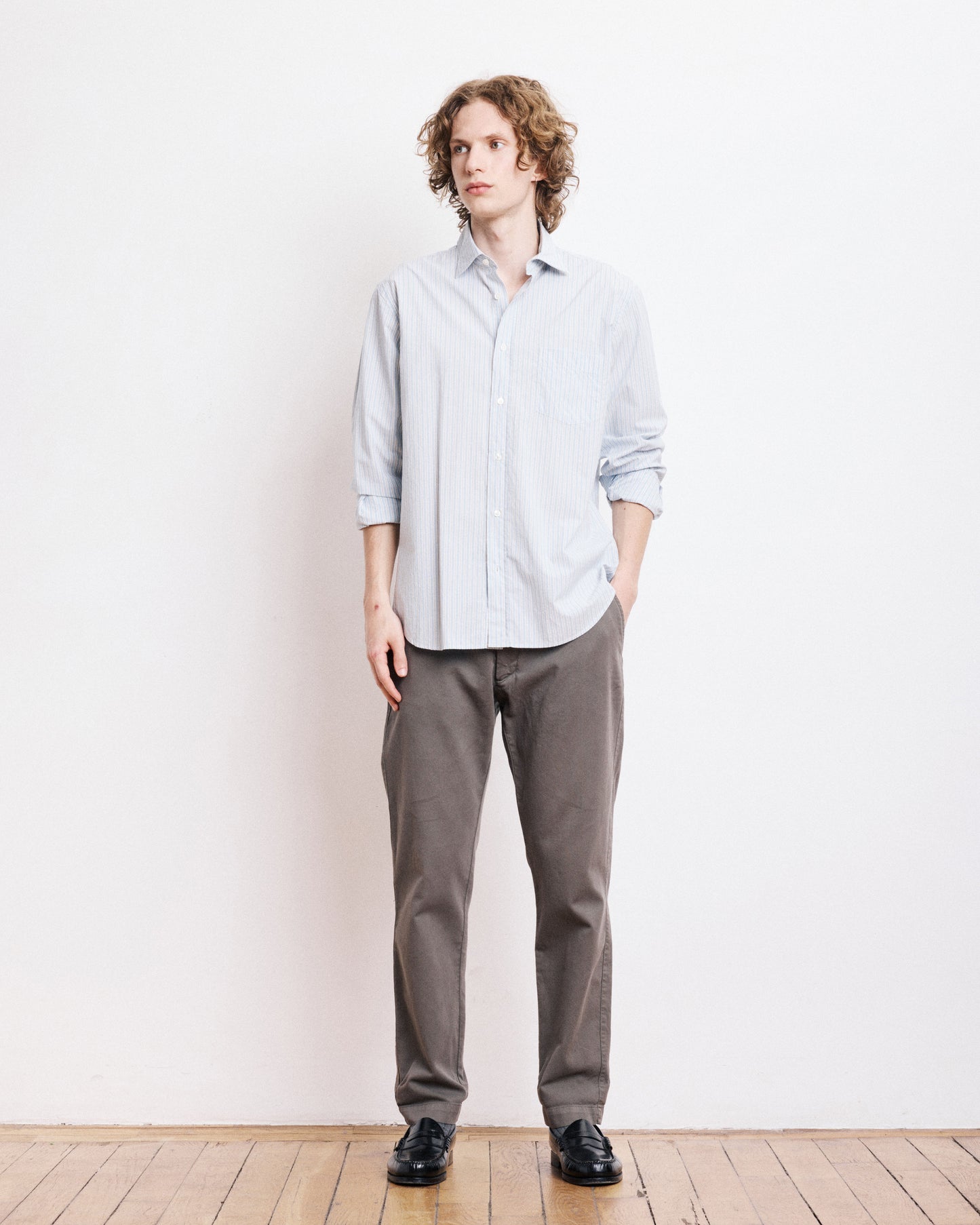 Chemise Homme en Popeline Rayée Bleu Paul