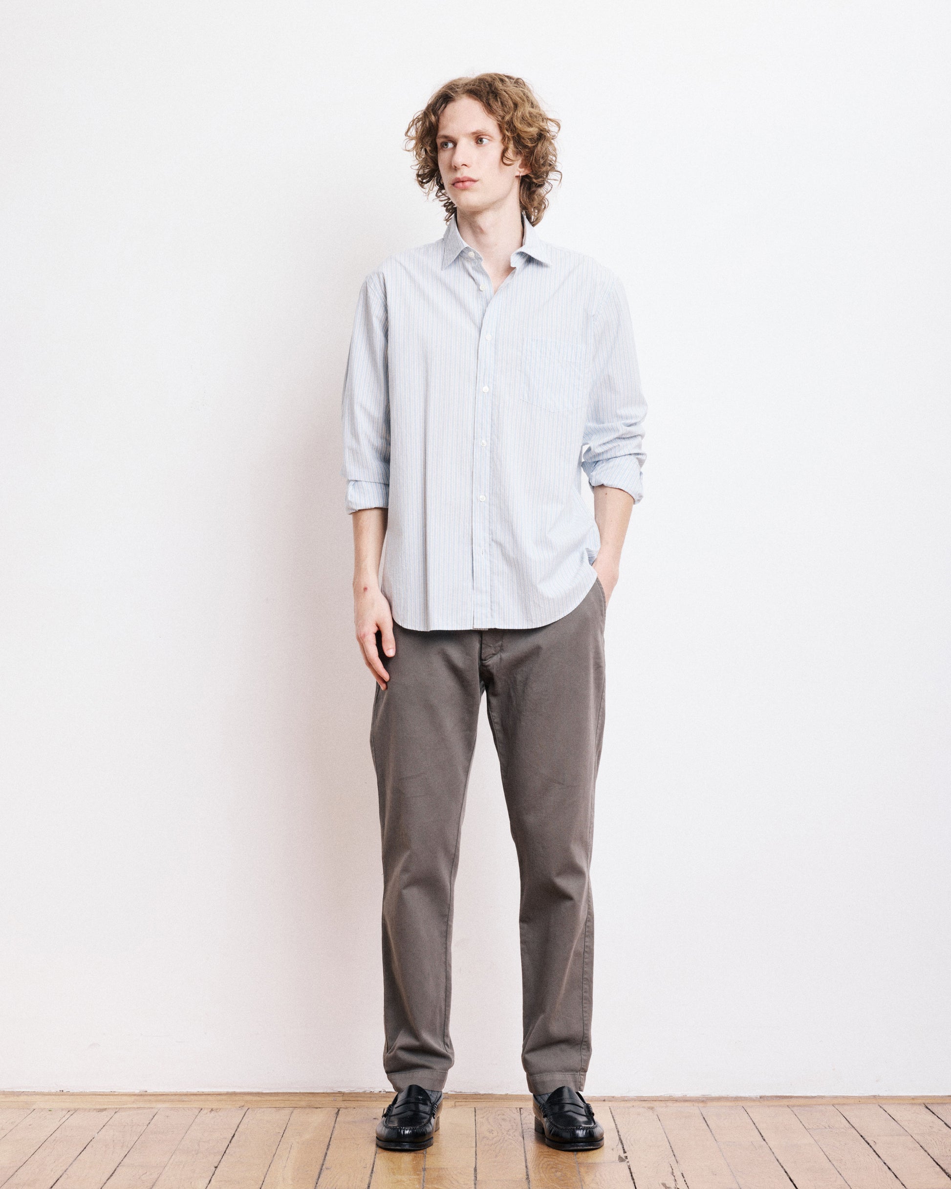 Chemise Homme en Popeline Rayée Bleu Paul