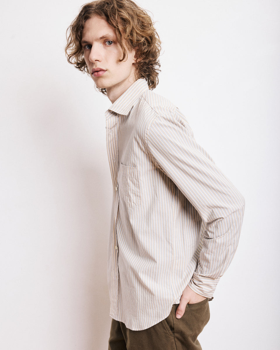 Paul Men's Yellow & Green Striped Poplin Shirt - Image principale