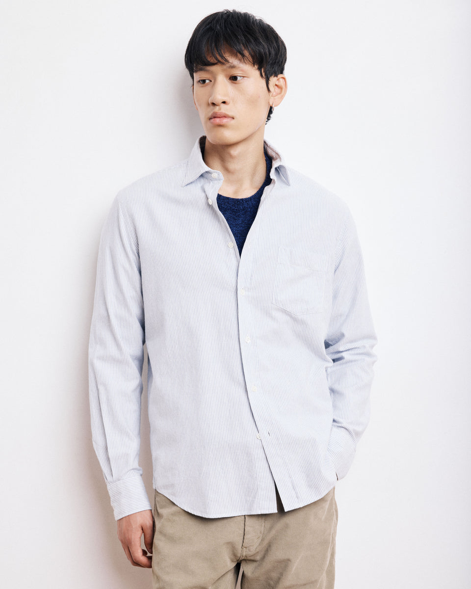 Paul Men's Grey Striped Brushed Cotton Twill Shirt - Image principale