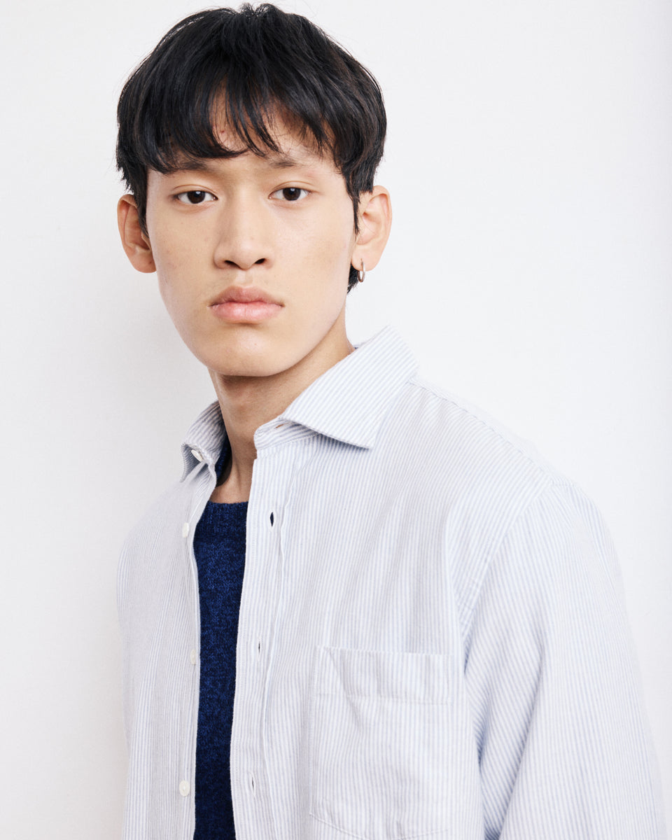 Paul Men's Grey Striped Brushed Cotton Twill Shirt - Image alternative