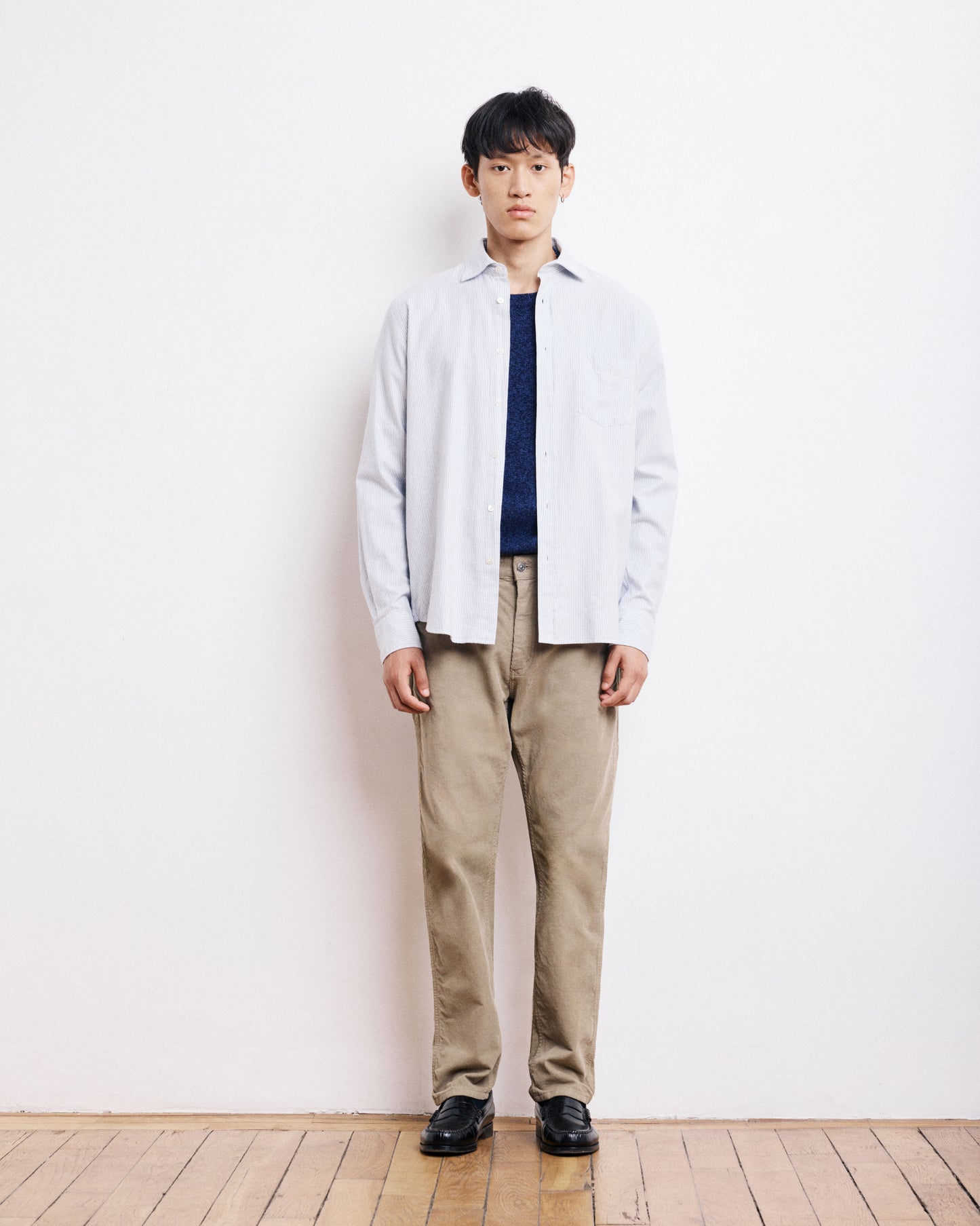 Chemise Homme en Gabardine de Coton Brossé Gris Paul