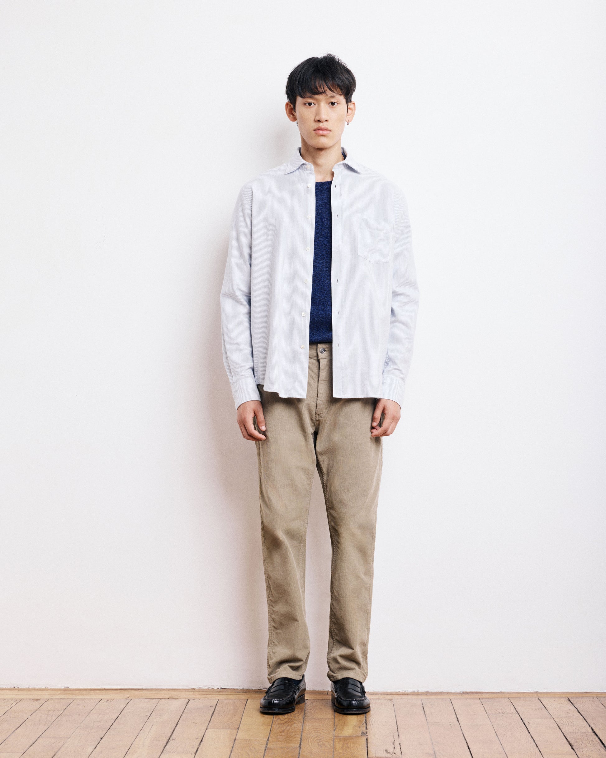 Chemise Homme en Gabardine de Coton Brossé Gris Paul