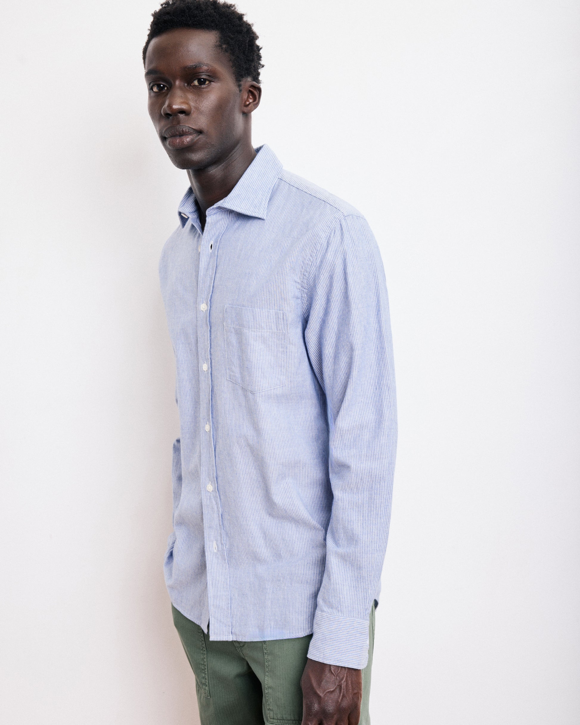 Chemise Homme en Gabardine de Coton Brossé Bleu Indigo Paul