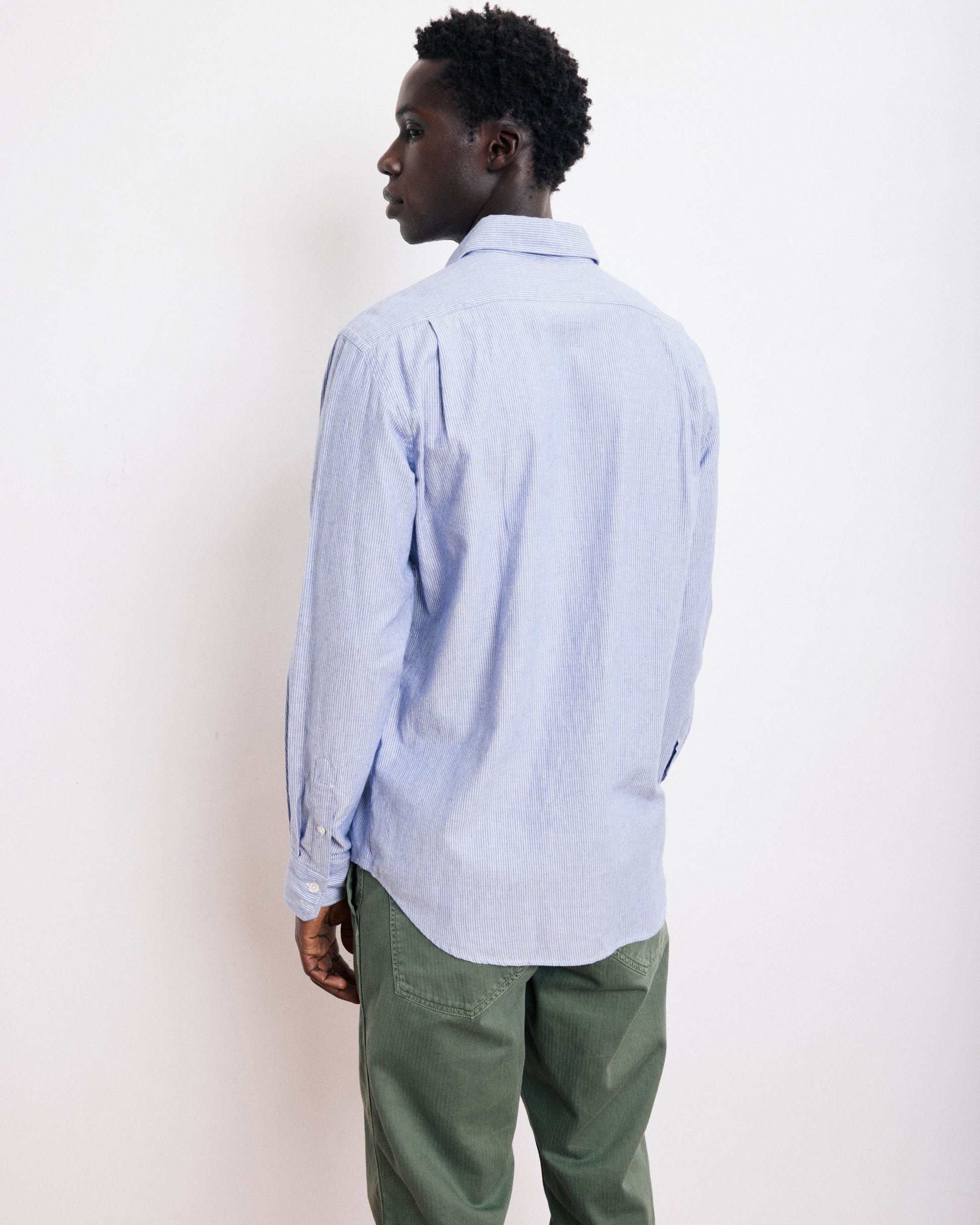 Chemise Homme en Gabardine de Coton Brossé Bleu Indigo Paul