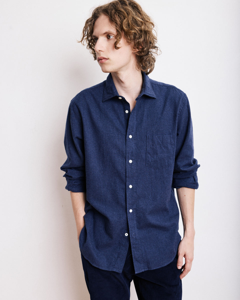 Paul Men's Navy Blue Cotton Flannel Shirt - Image principale