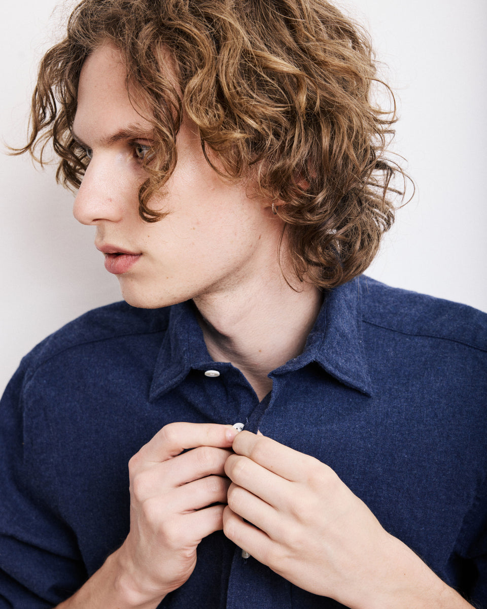 Paul Men's Navy Blue Cotton Flannel Shirt - Image alternative