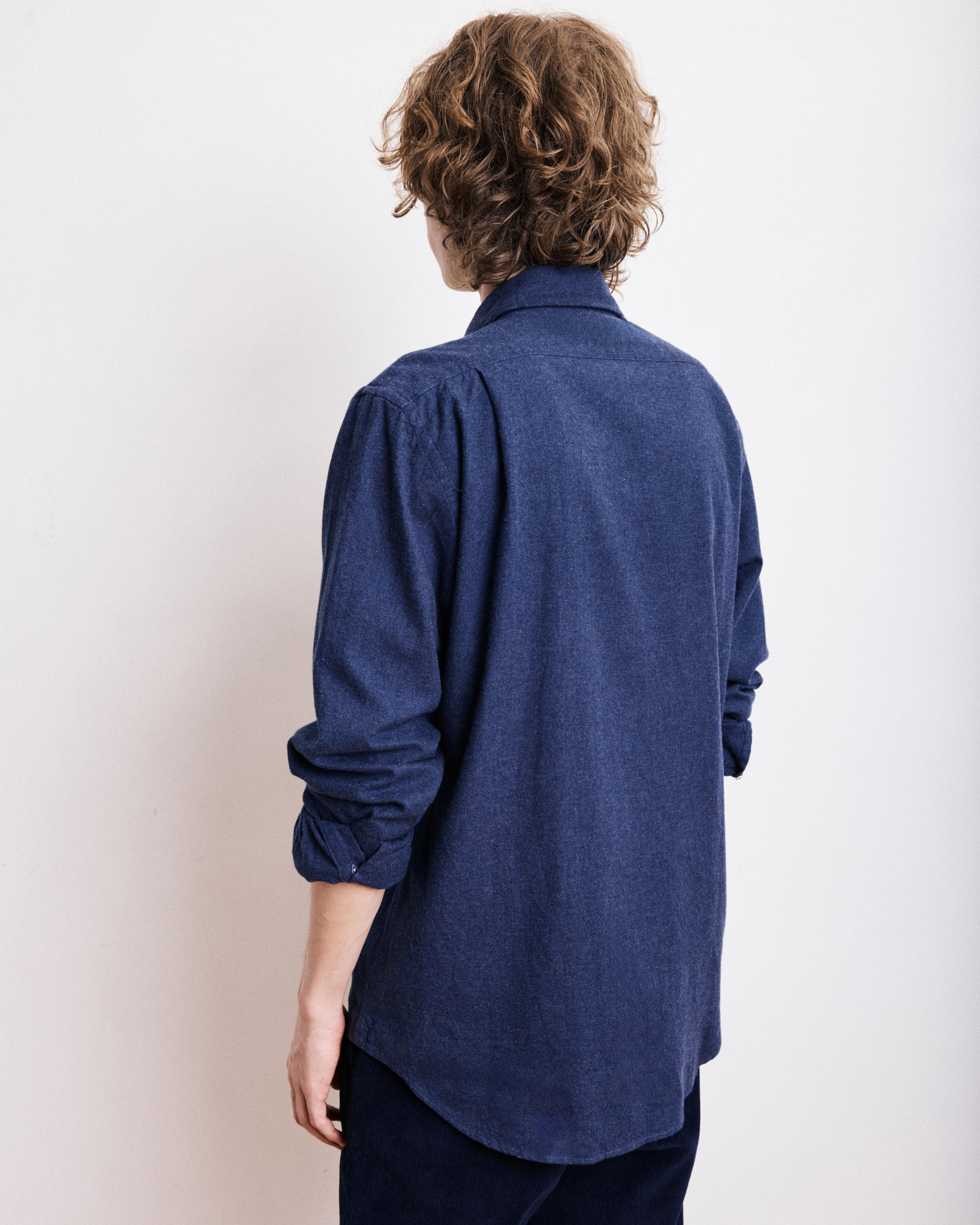 Chemise Homme en Flanelle de Coton Bleu Marine Paul