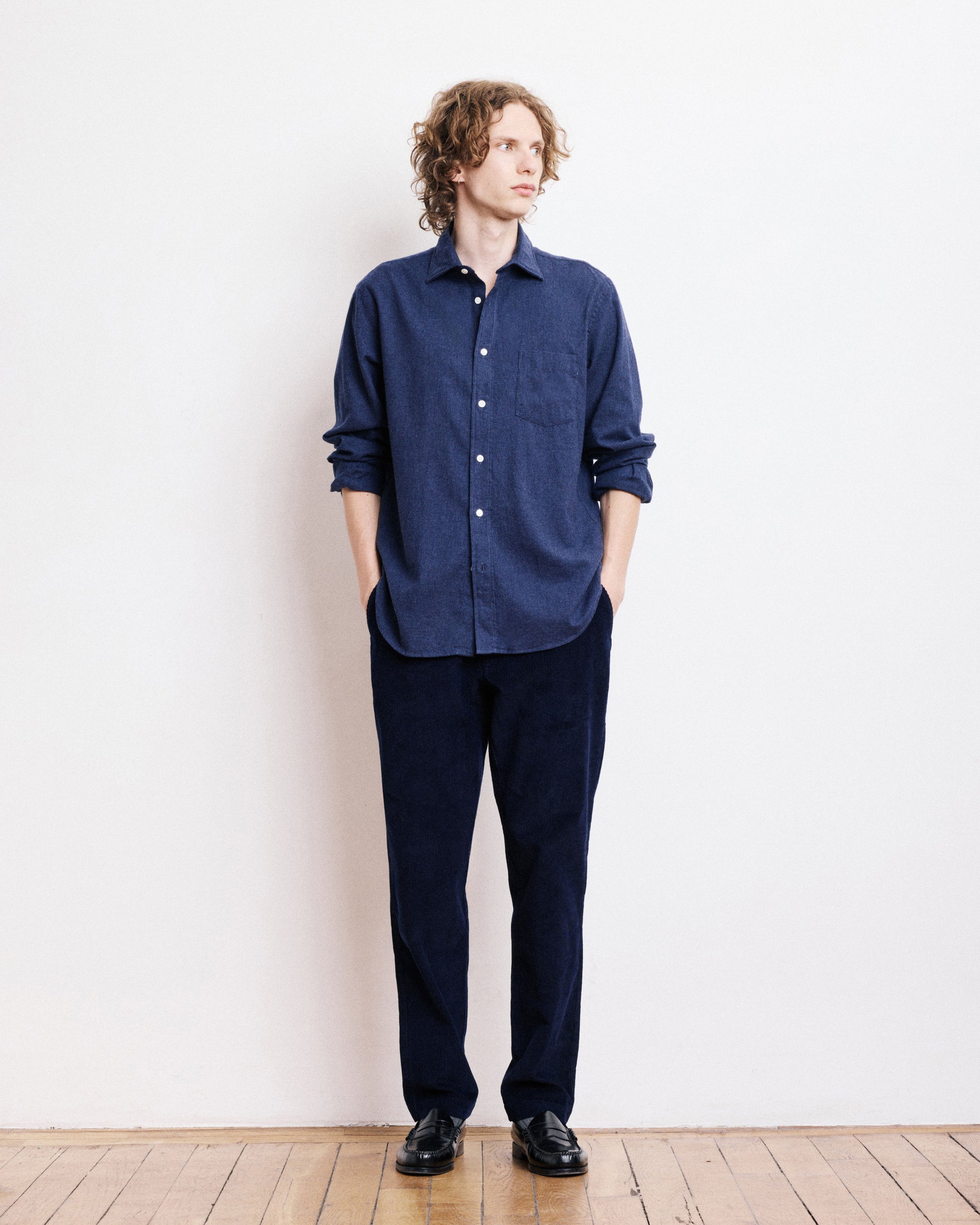 Chemise Homme en Flanelle de Coton Bleu Marine Paul