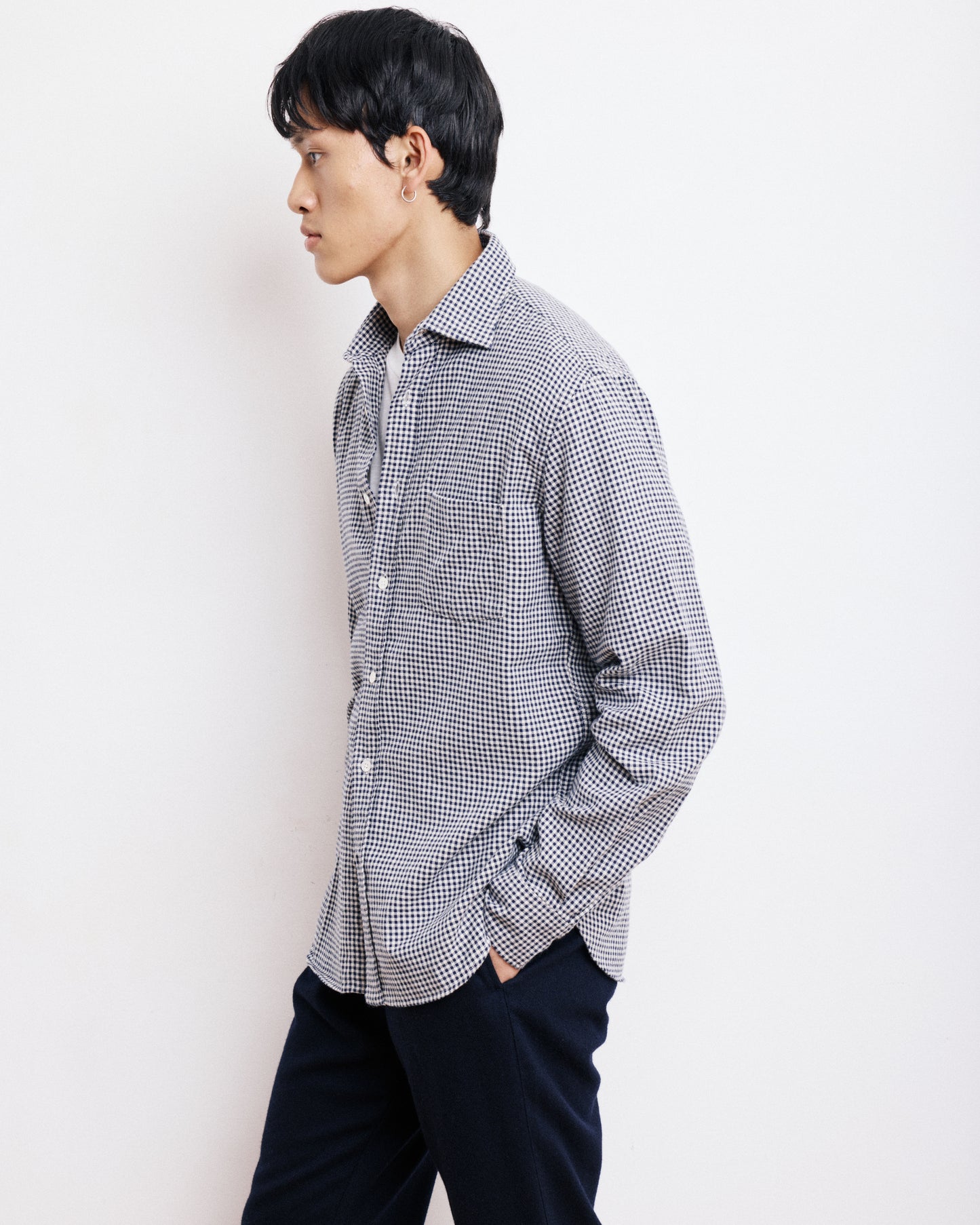 Chemise Homme en Flanelle à Carreaux Brossée Bleu Marine Paul