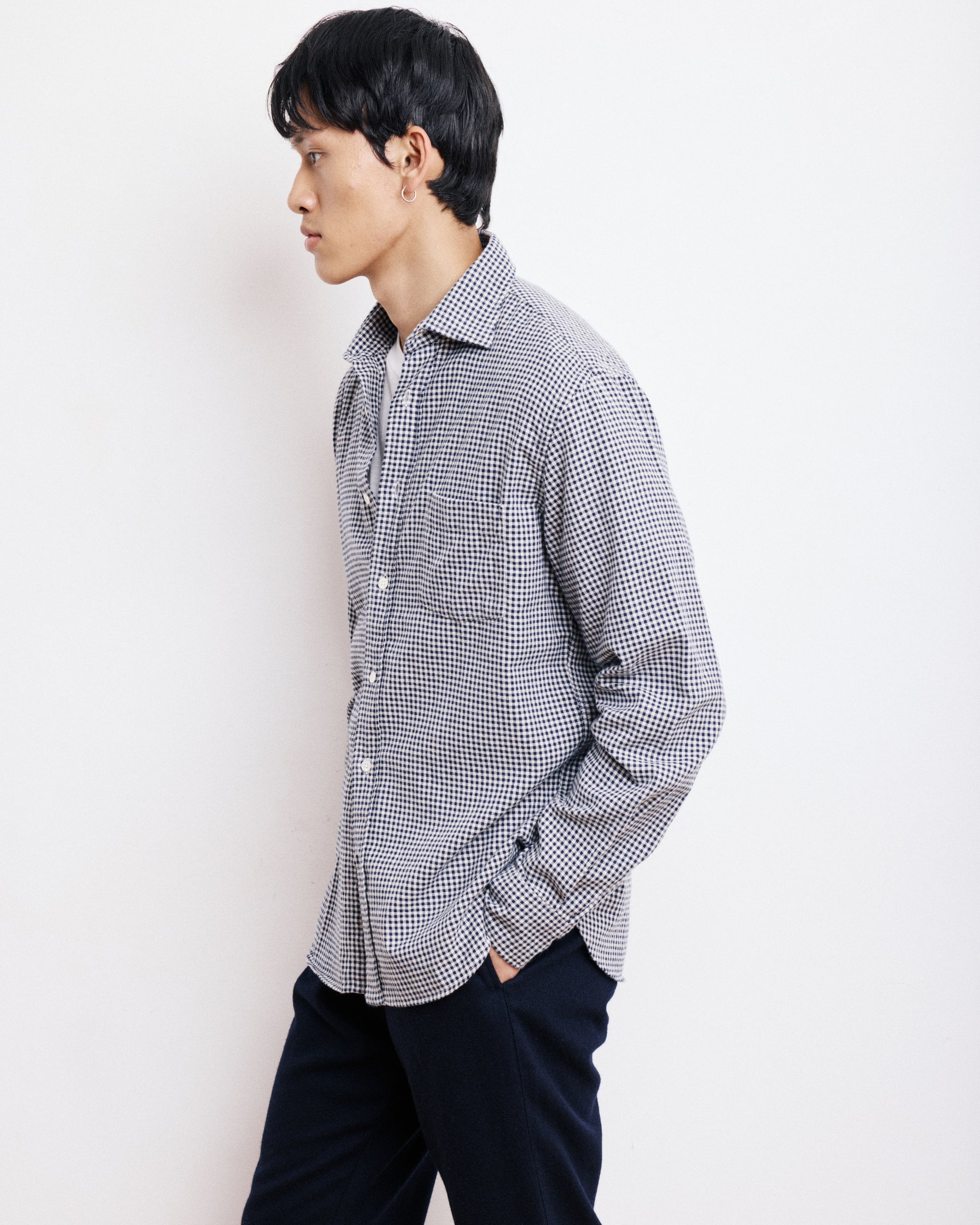Chemise Homme en Flanelle à Carreaux Brossée Bleu Marine Paul
