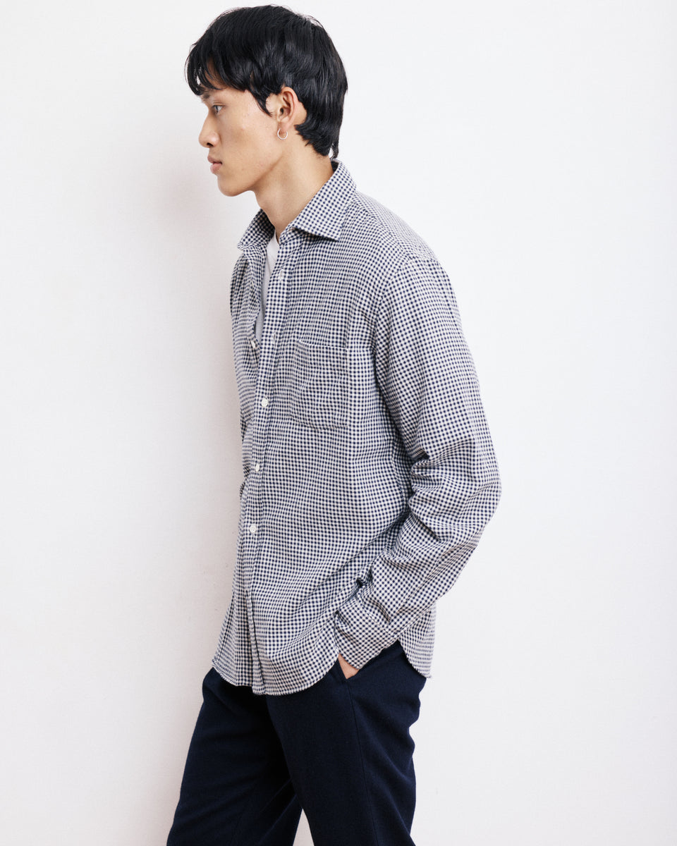 Paul Men's Navy Blue & Ivory Brushed Checked Flannel Shirt - Image principale