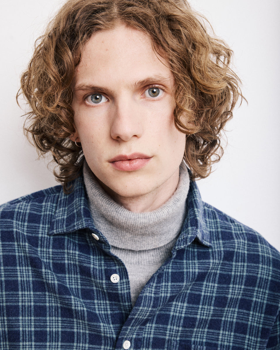 Chemise Homme en Coton Brossé à Carreaux Bleu Marine & Vert Paul - Image alternative