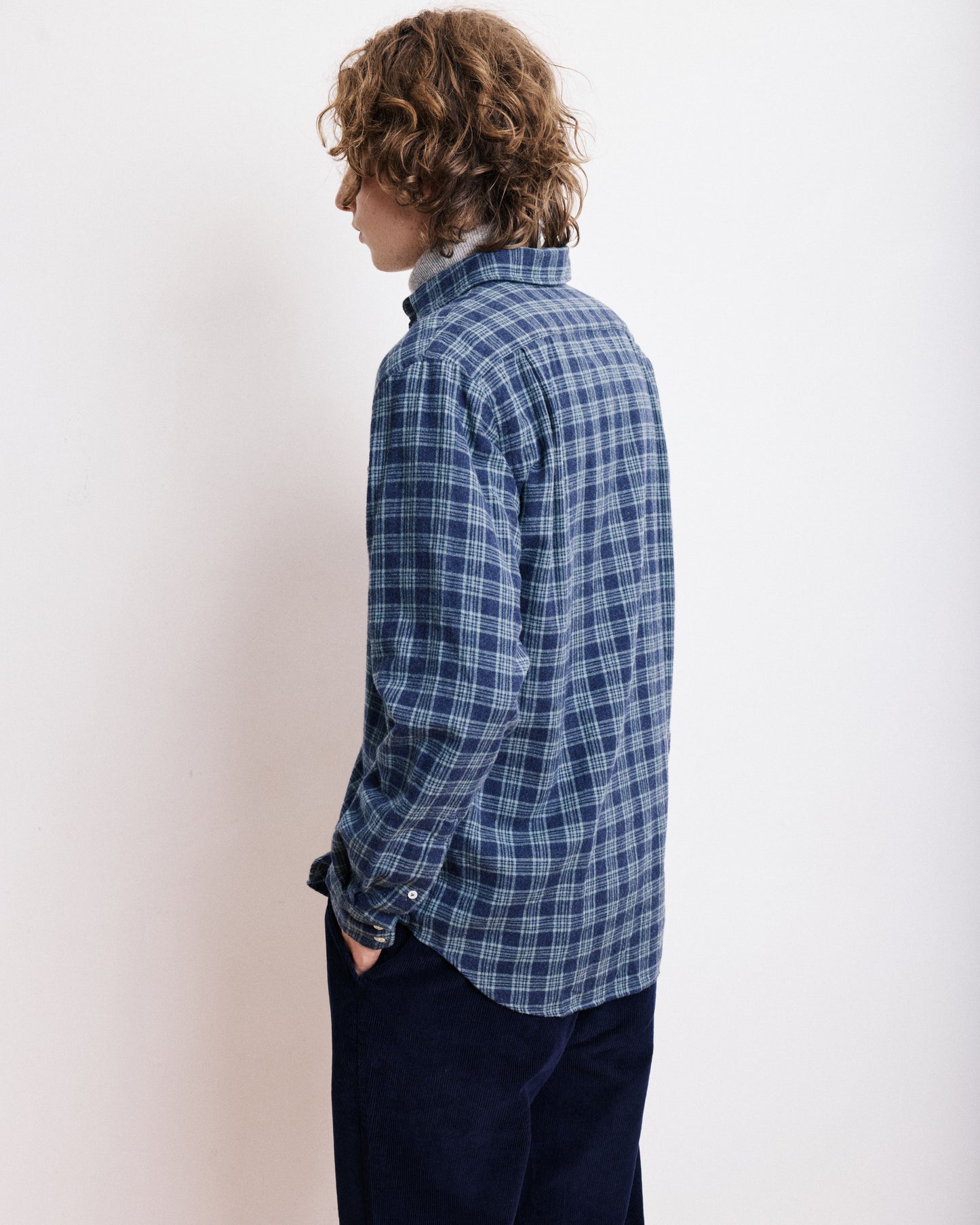 Chemise Homme en Coton Brossé à Carreaux Bleu Marine & Vert Paul