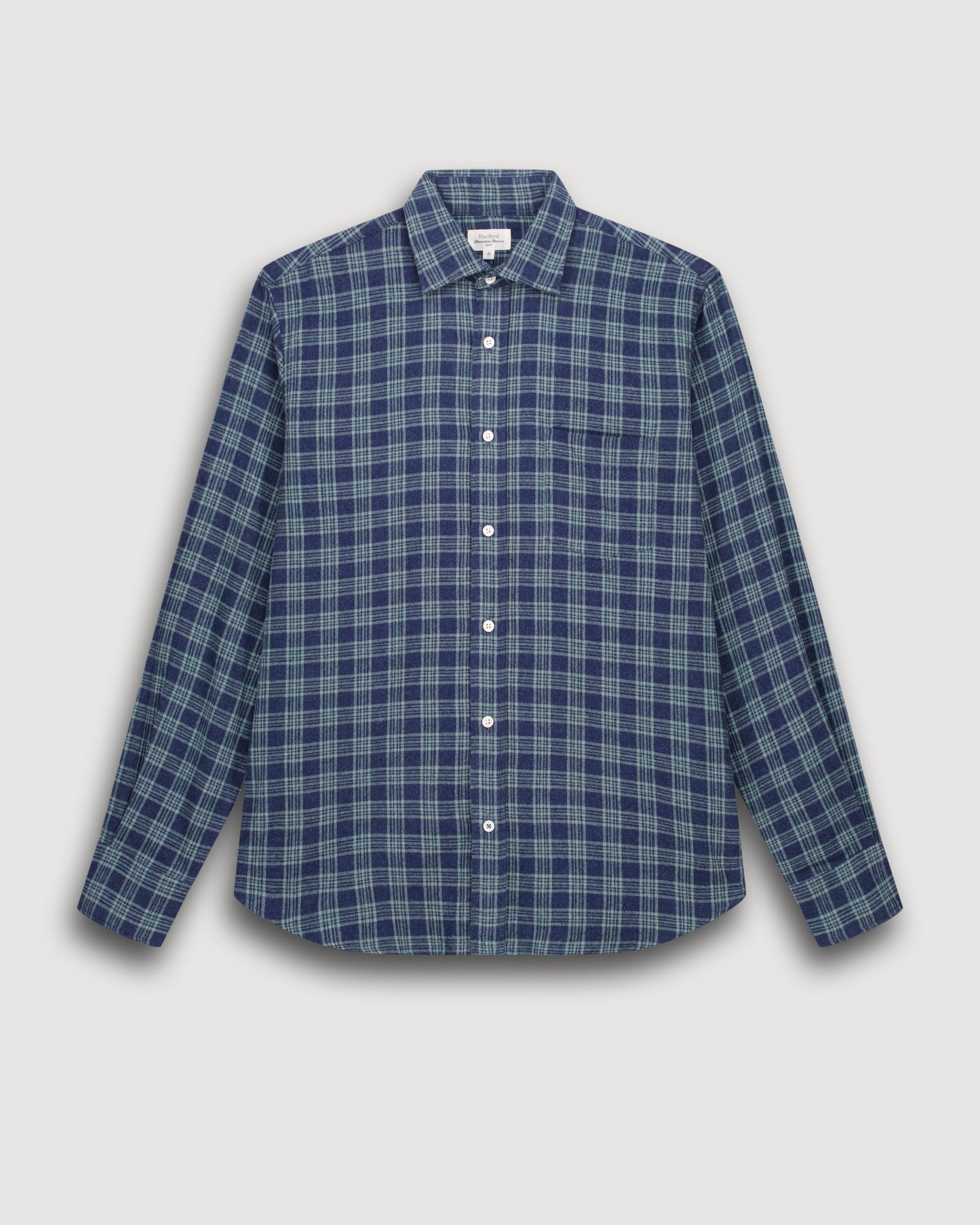 Paul Men's Navy Blue & Green Brushed Check Cotton Shirt