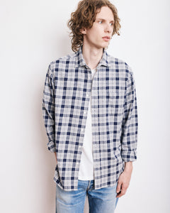 Chemise Homme en Coton Brossé à Carreaux Gris Paul