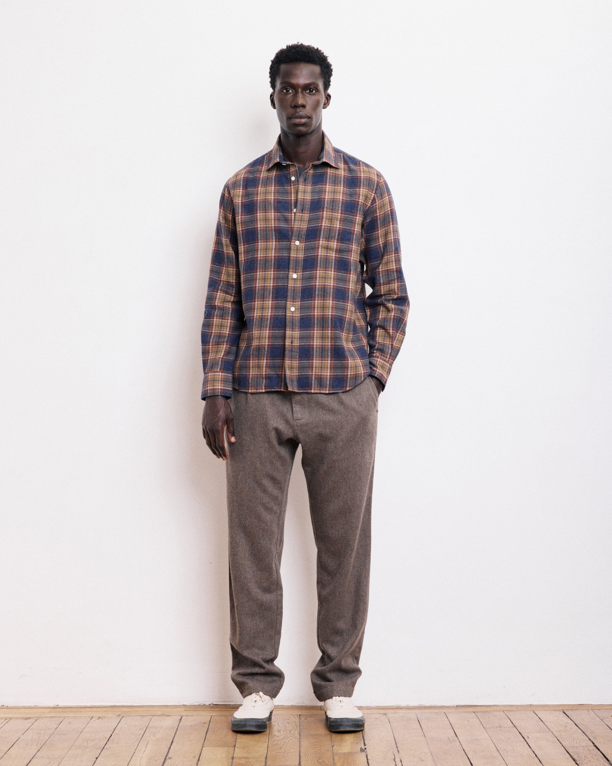 Chemise Homme en Coton Brossé à Carreaux Bleu & Or Paul