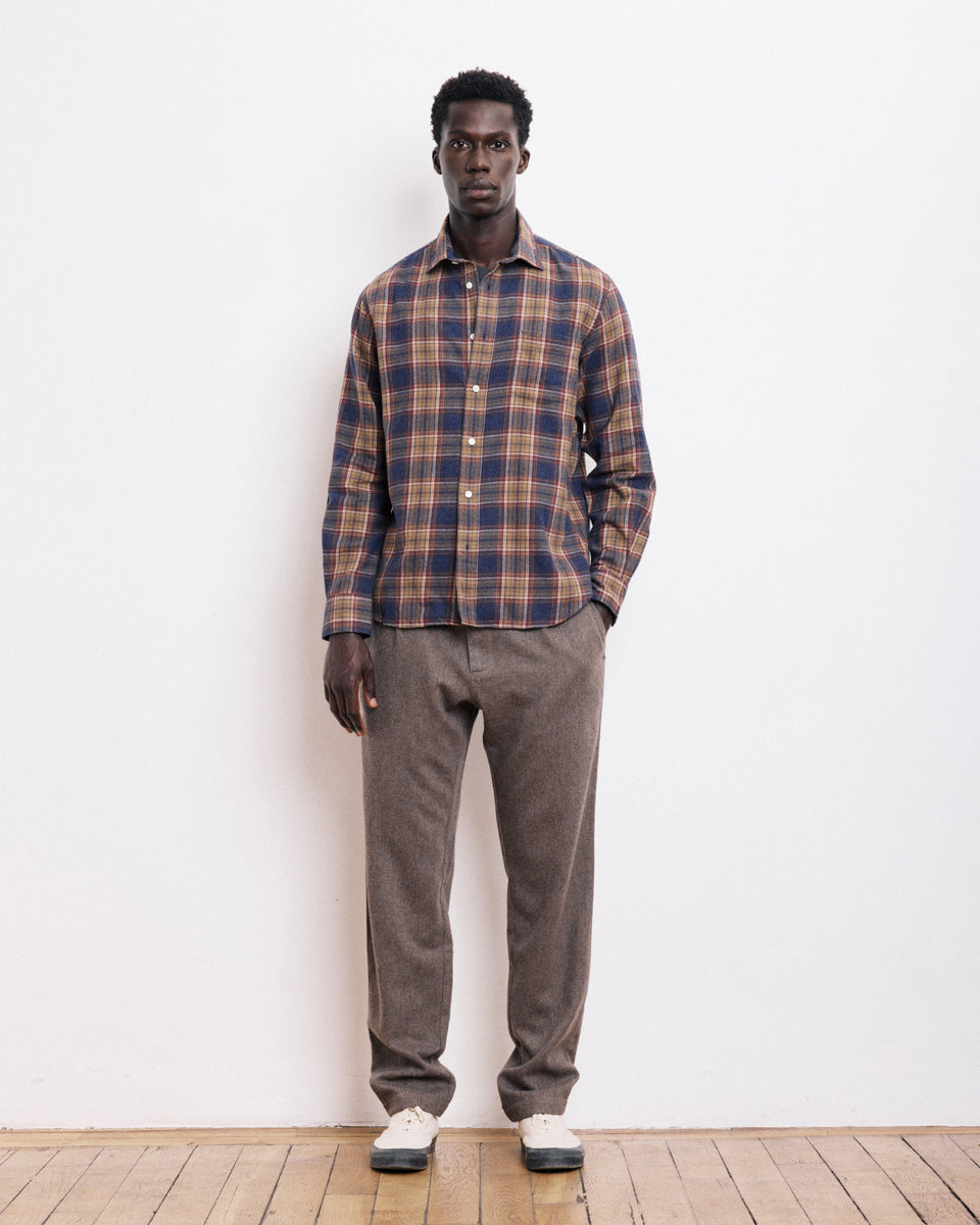 Paul Men's Blue & Gold Brushed Check Cotton Shirt - Image alternative