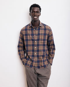 Chemise Homme en Coton Brossé à Carreaux Bleu & Or Paul