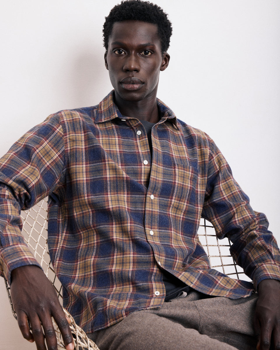 Chemise Homme en Coton Brossé à Carreaux Bleu & Or Paul - Image 3