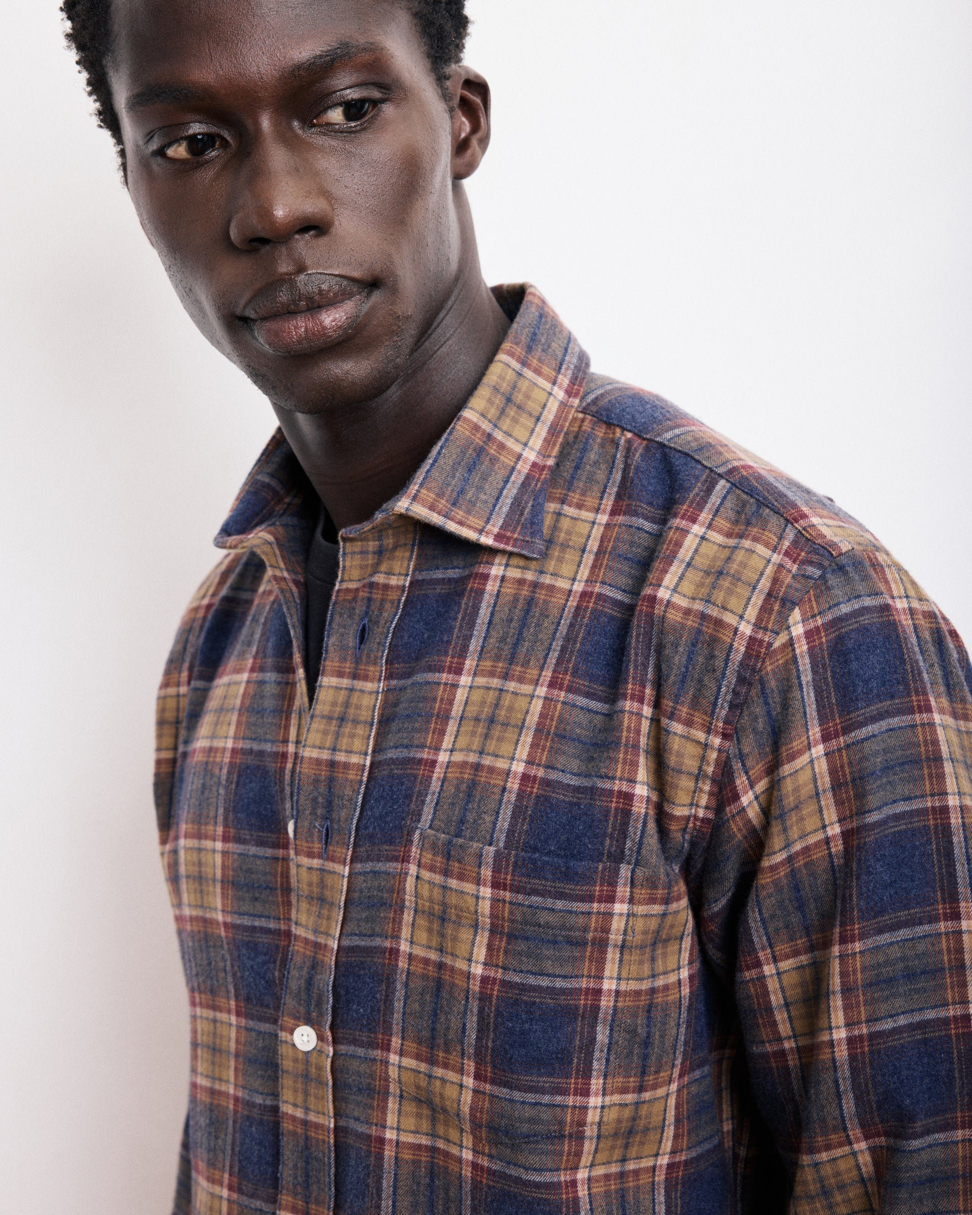 Chemise Homme en Coton Brossé à Carreaux Bleu & Or Paul