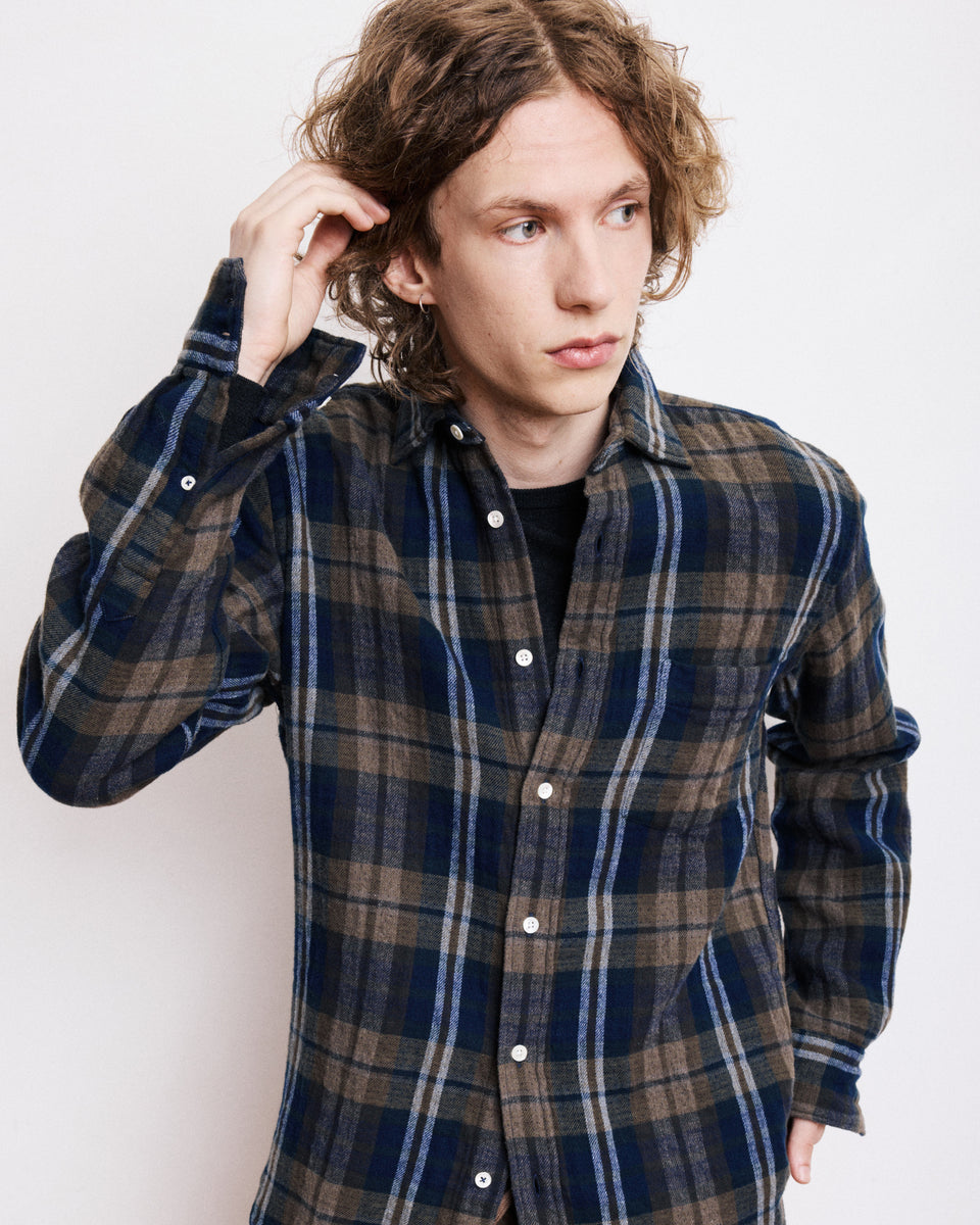 Paul Men's Military Green & Blue Double Face Flannel Shirt - Image principale