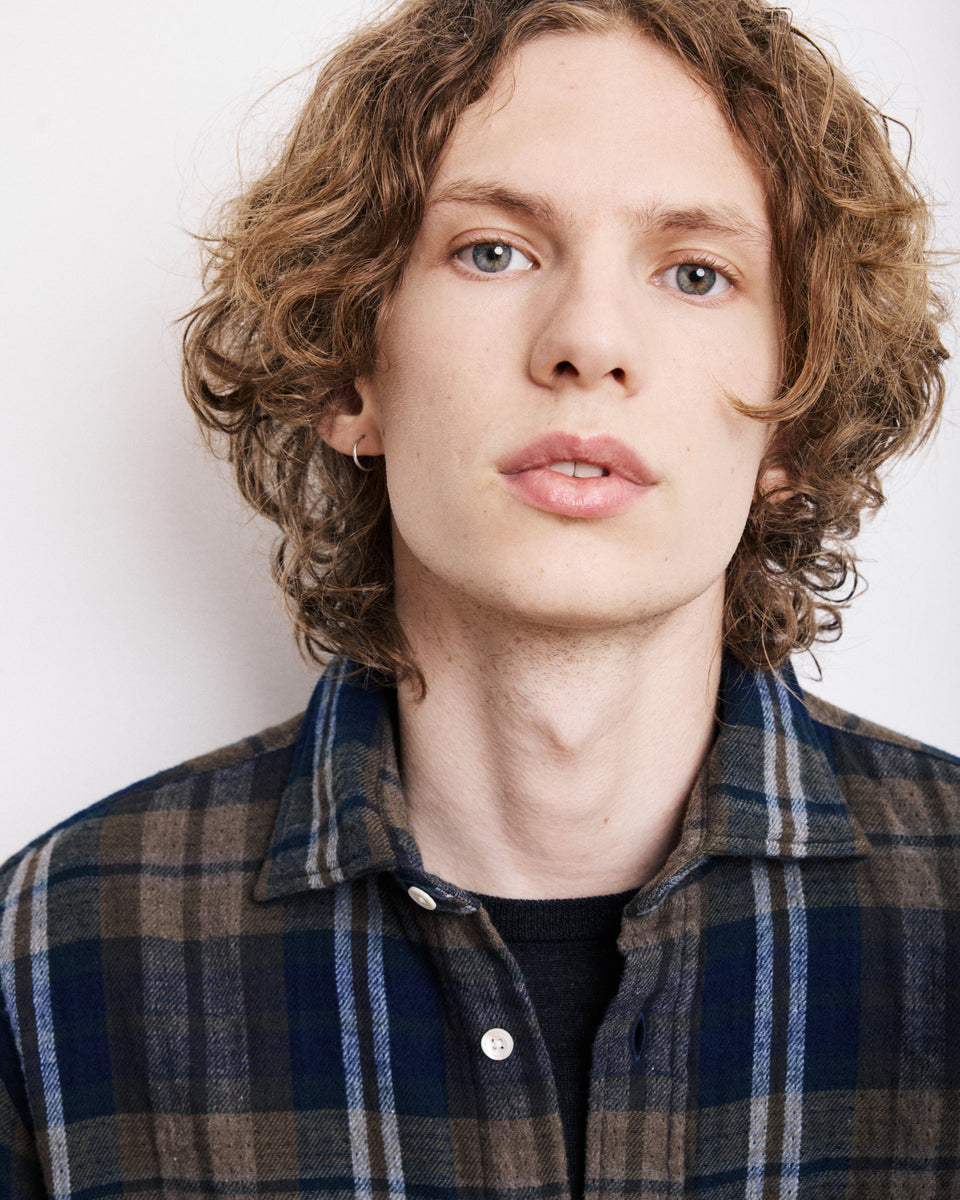 Paul Men's Military Green & Blue Double Face Flannel Shirt - Image alternative