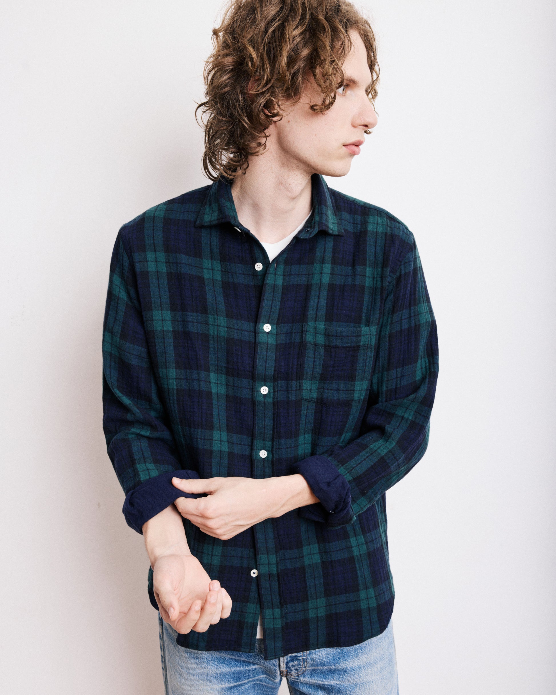 Chemise Homme en Coton Double Face à Carreaux Bleu & Vert Paul